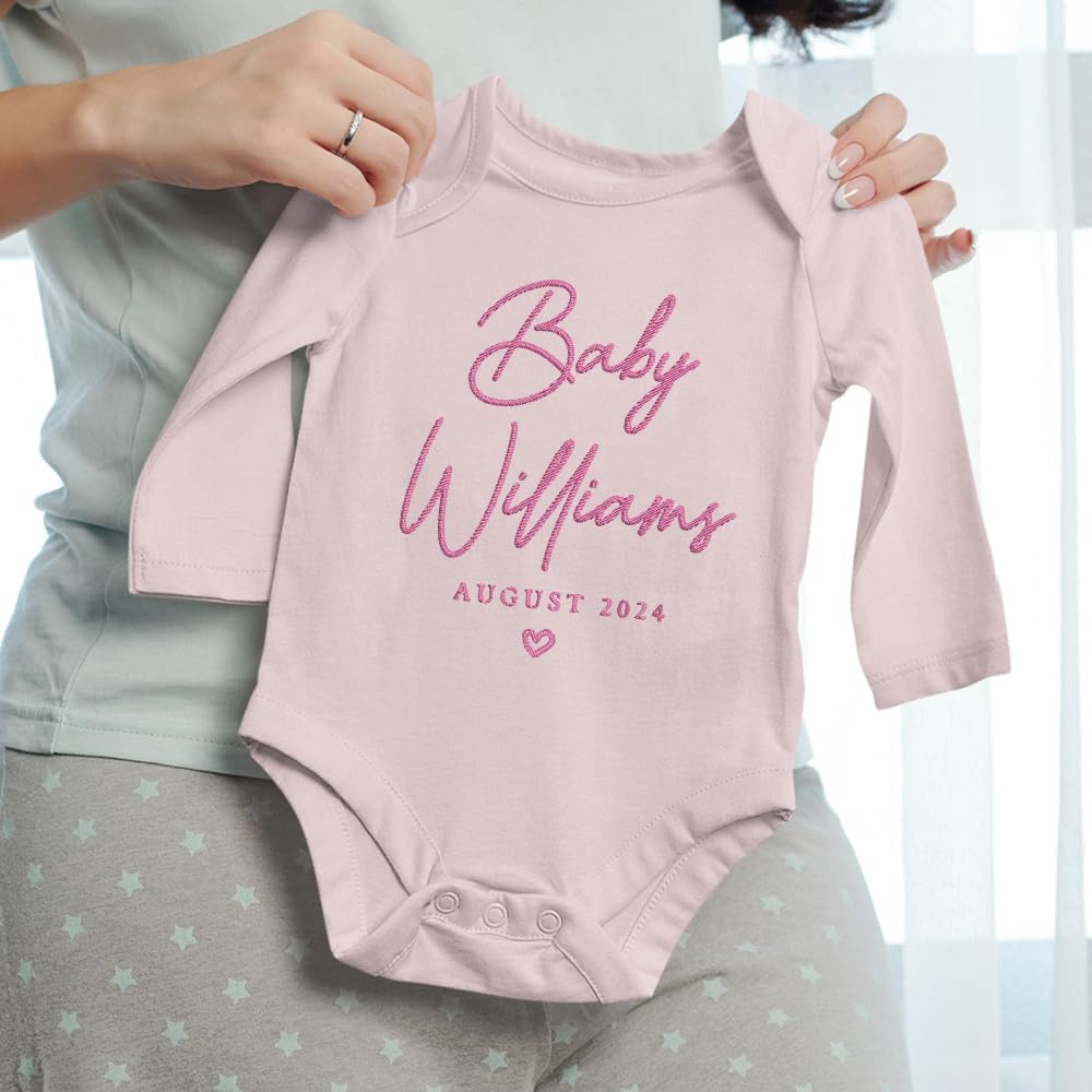 LullabyMall Custom Embroidered Name Baby Onesie, Baby Announcement Bodysuit, First Mother's Day