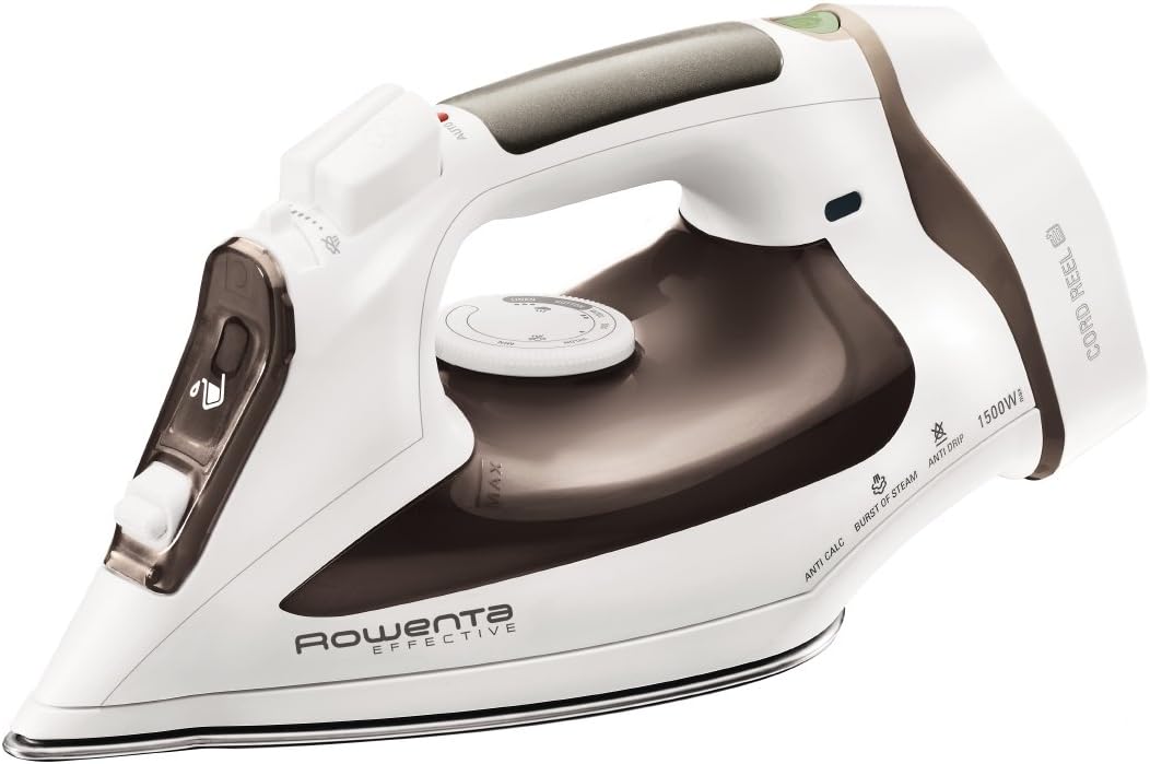 Rowenta DW1070 Cord Reel Steam Iron Stainless Steel Soleplate with Auto-Off, 1500-Watt, Brown