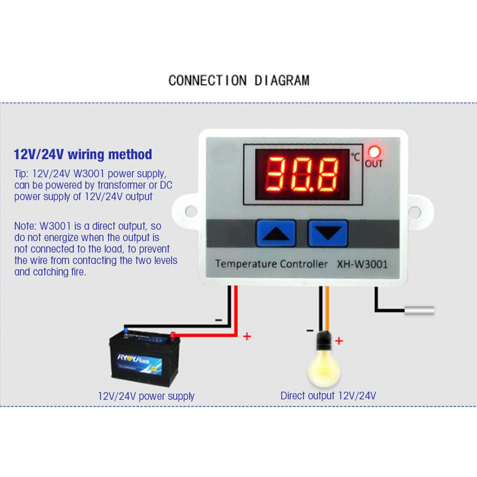 Digital Thermostat, XH W3001 Digital Thermostat Switch Sous Vide Controller Range Minus 50℃ to 110℃, Temperature Controllers (110-220V/1500W) 3