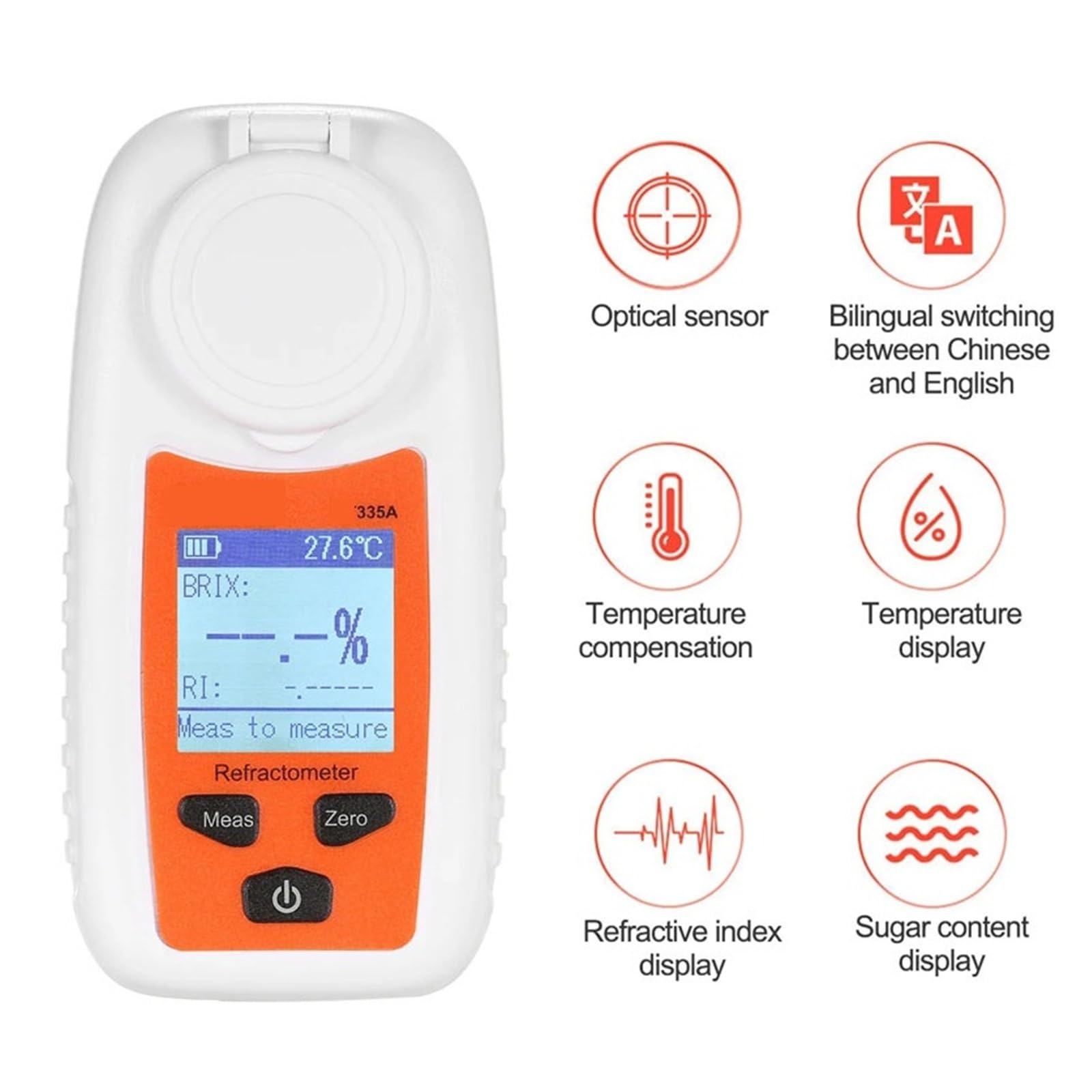Digitales Refraktometer ATC Zuckerprozenttester, 0–35% Brix-Zuckerkonzentrationsdetektor, Honig-Saccharometer Schnelle Reaktion
