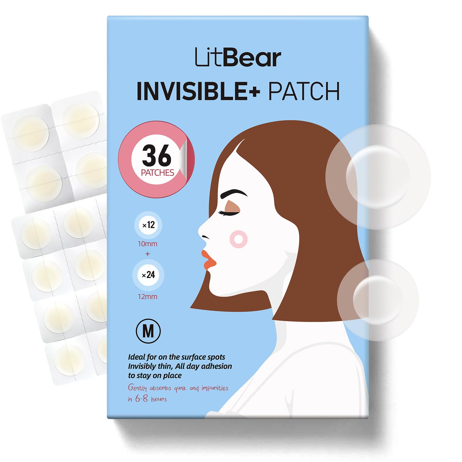 LitBear Pimple Patches, Upgraded Invisible Acne Cover Patch, Hydrocolloid Acne Patches for Face with Salicylic Acid