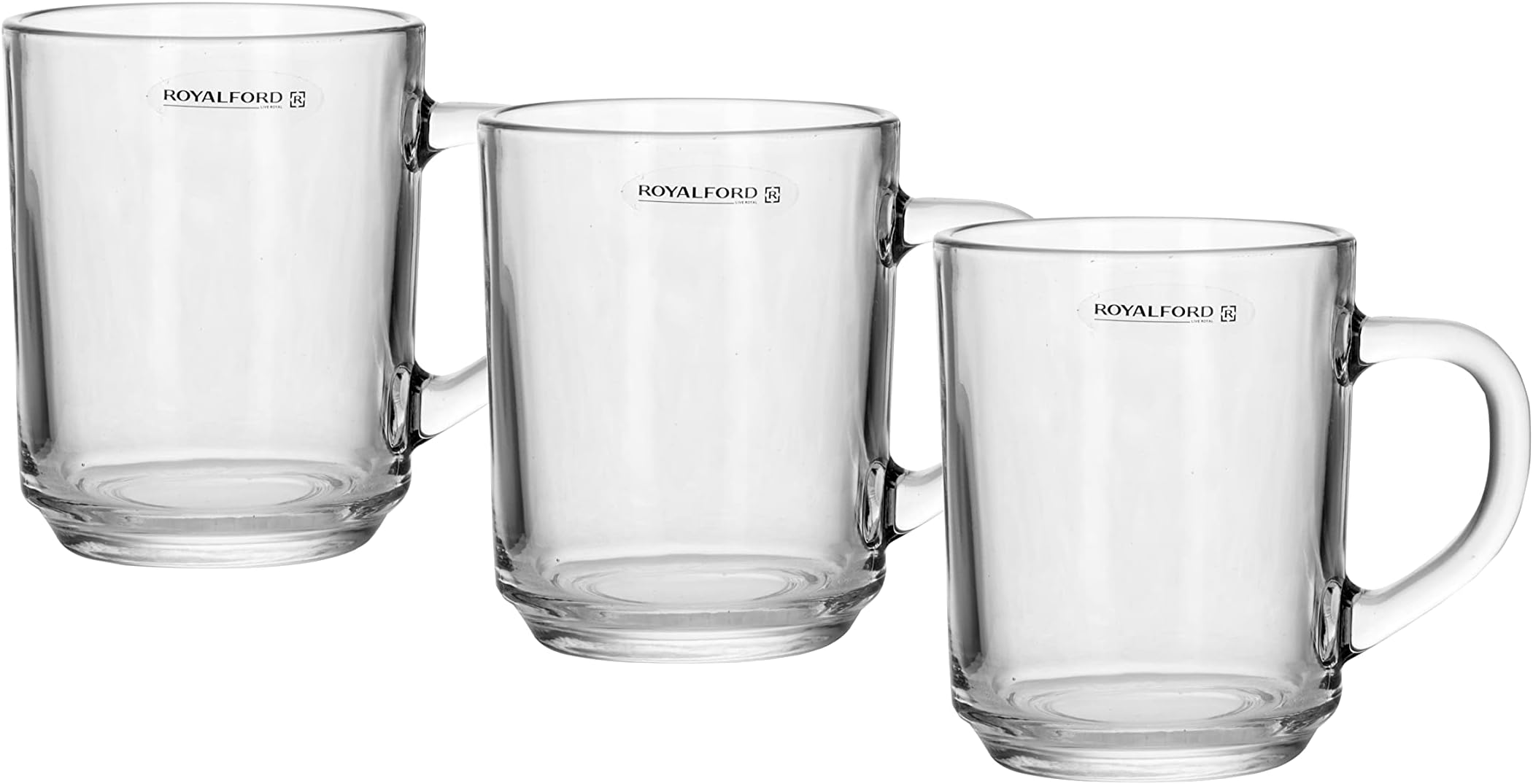 Royalford 240ML 3 Pcs Glass Mug with Handle - Large Coffee Mug, Durable, Safe & Lightweight Material | Thick Wall, Lead Free | Dishwasher Safe | Ideal for Hot & Cold Drinks,RF9971