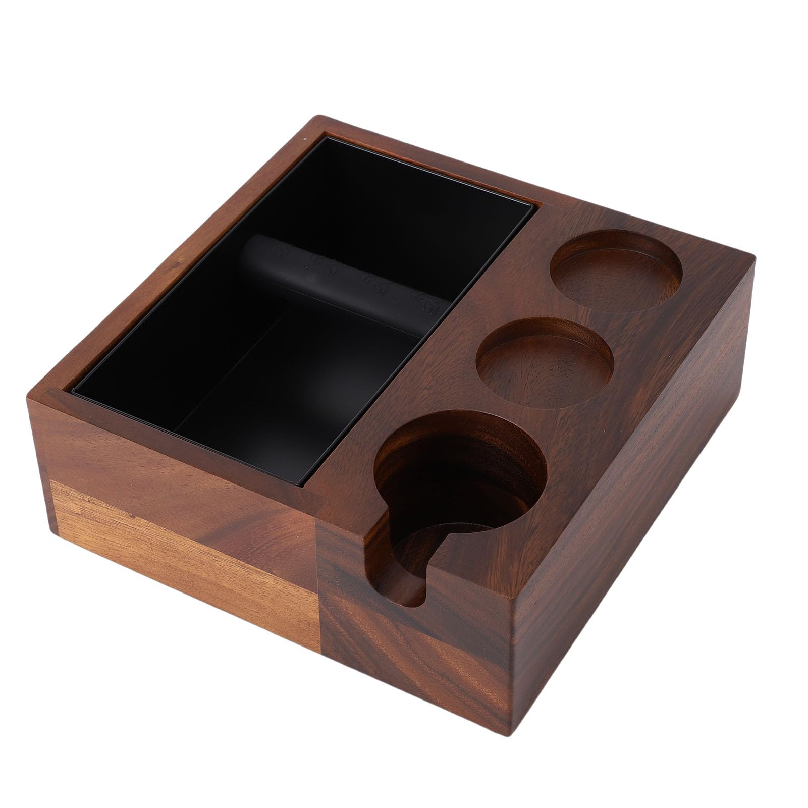 4 w 1 Drewniane Pukanie do Espresso, Pukanie do Dystrybutora Kawy 58 Mm ze Zdejmowanym PudełKiem na Fusy ze Stali Nierdzewnej i PodnóżKiem, Ubijak do Espresso, Stojak na Filtry