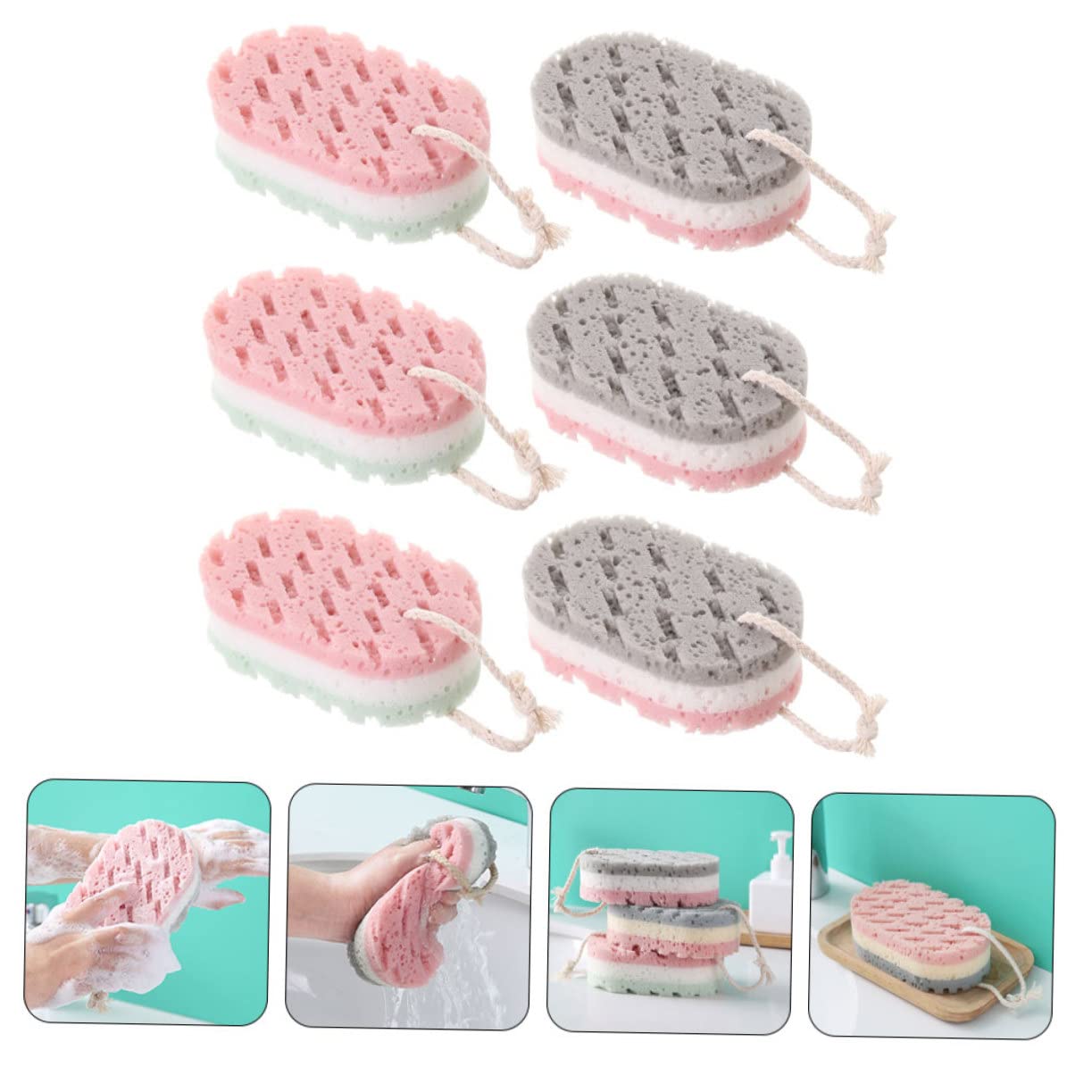 FRCOLOR 24pezzi Sponge Da Spugna Esfoliante Per Bagno Con Design Semplice e Colori Freschi Spugna Per Pulizia Profonda e Ricca Per Esfoliare e Rinfrescare La