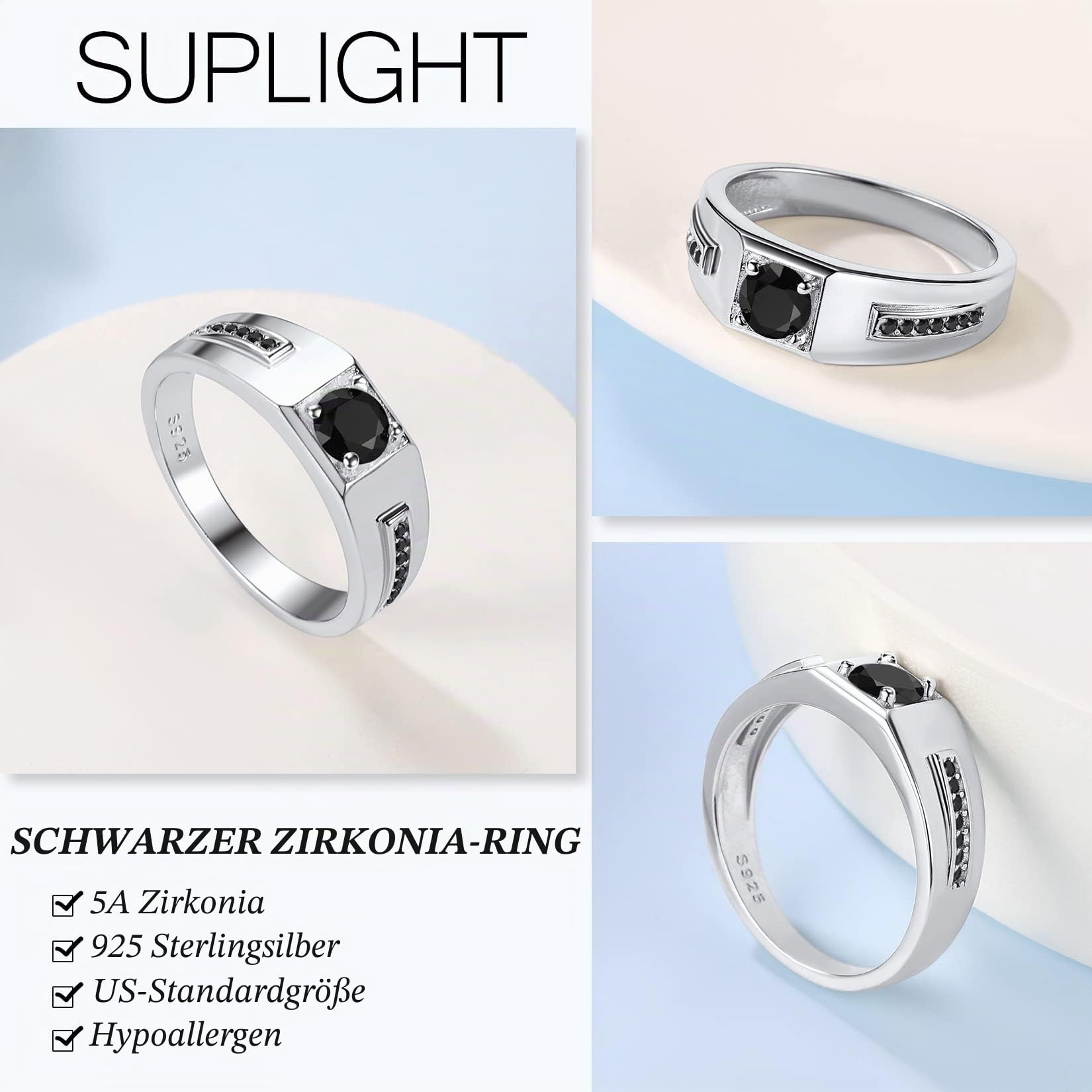 Suplight Herren Ring mit Zirkonia Geburtsstein Damenring 925 Sterling Silber Personalisierter Bandring