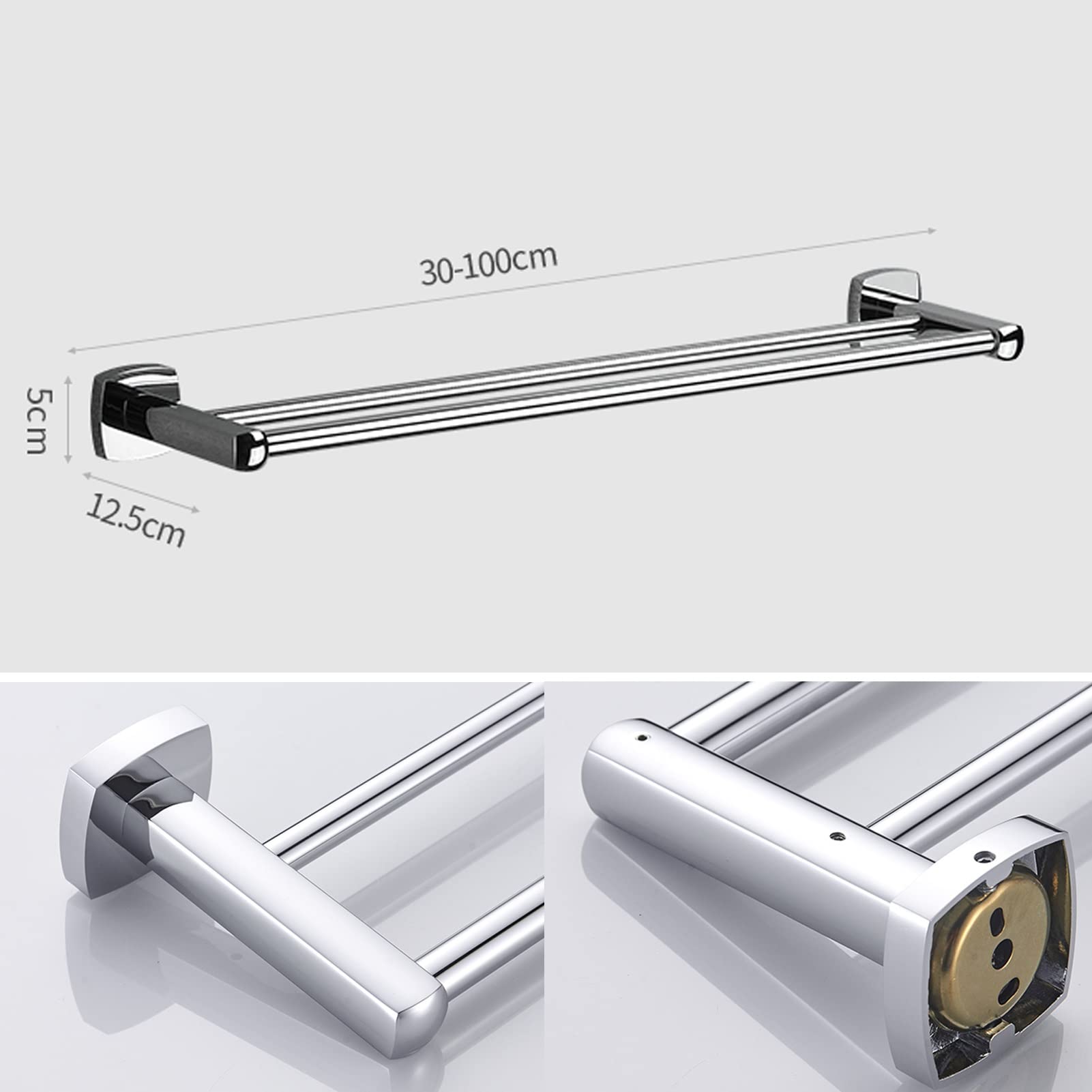 Portasalviette Doppio in Acciaio Inox SUS 304, Finitura Argento Lucido a Parete da 30 cm a 100 cm, per Accessori da Bagno Cucina e Servizi igienici (Dimensioni : 30 cm)