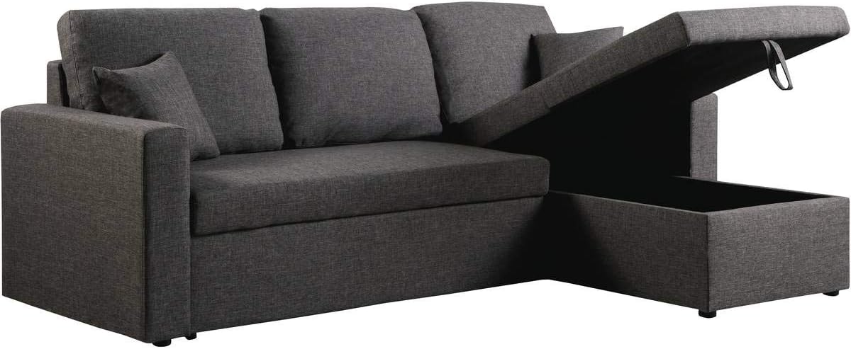 Canapé D'Angle Convertible Alain 3 Places - Blanc/Gris - Tissu Lin - Avec Méridienne Et Range