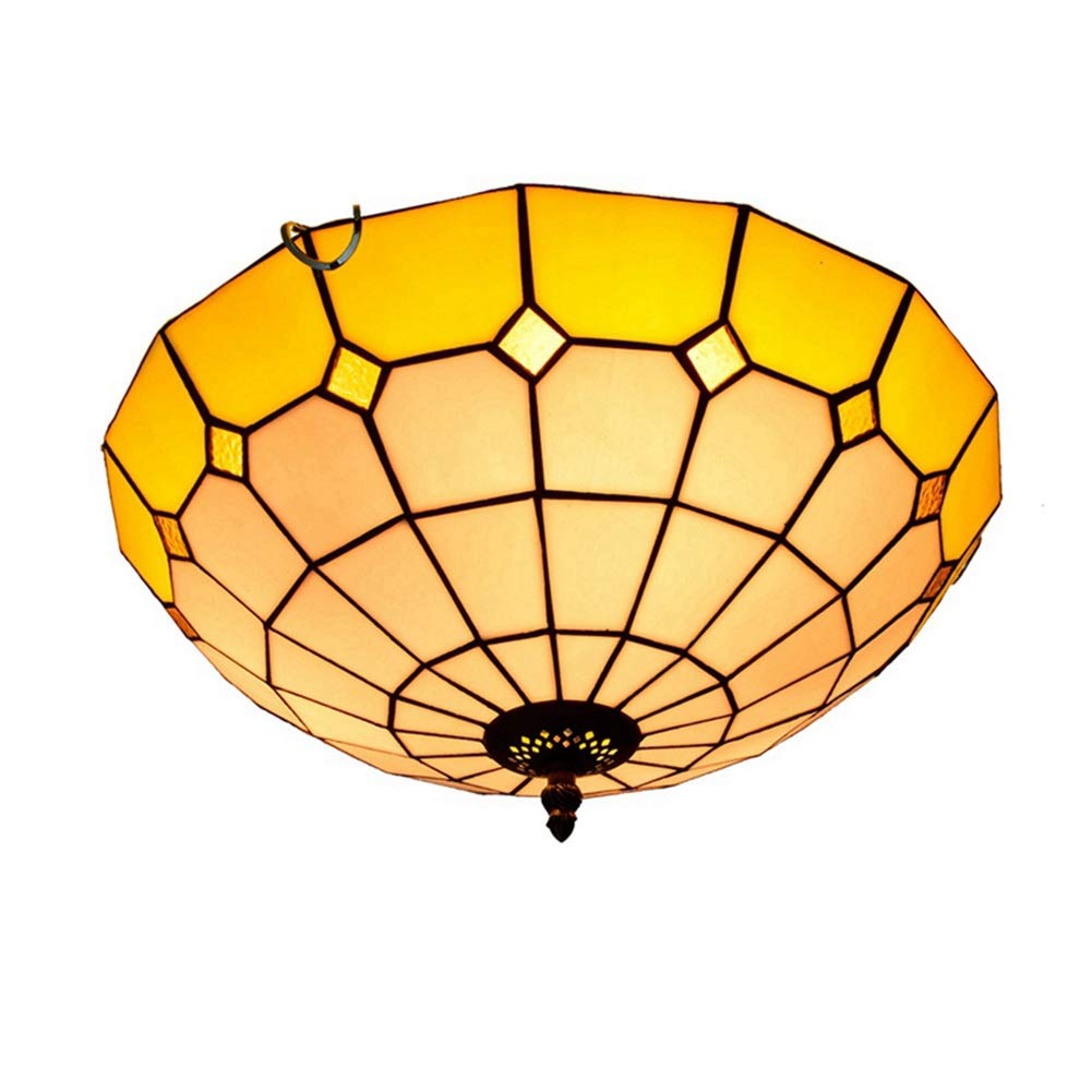 LYMSXAZOU Ceiling, Lamps and Lanterns 40CM Mediterranean Yellow Vintage Stained galss Ceiling Lamp Aisle Corridor Balcony Foyer Bedroom Light
