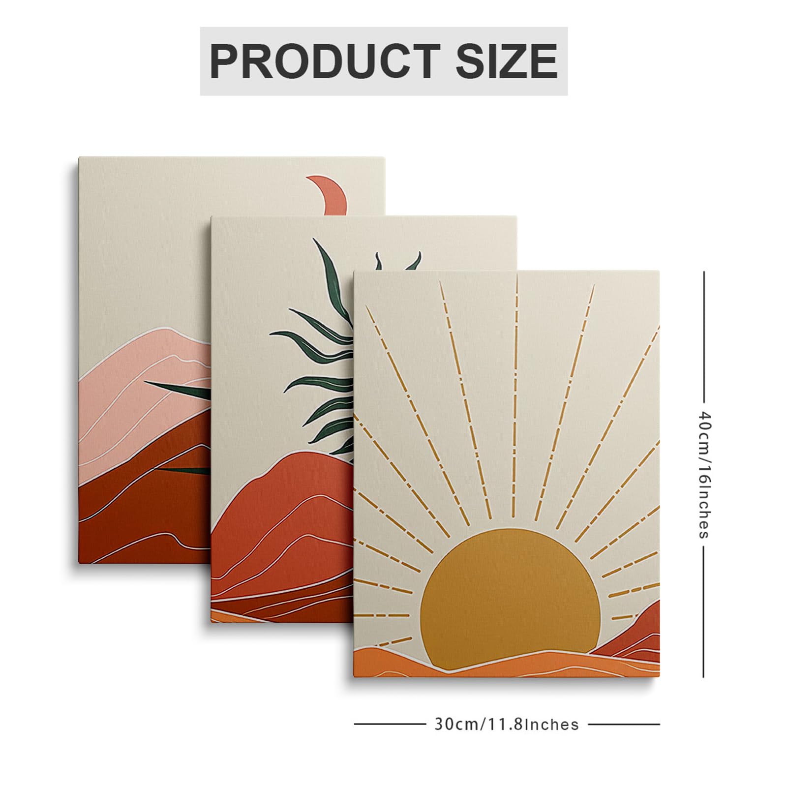 Canvas Frame Boho Art Prints - Wall Decor Pictures for Home Set of 3 Poster Artwork YH1805, H0185, 16 x 12 inch - 40 x 30 cm - Image 2