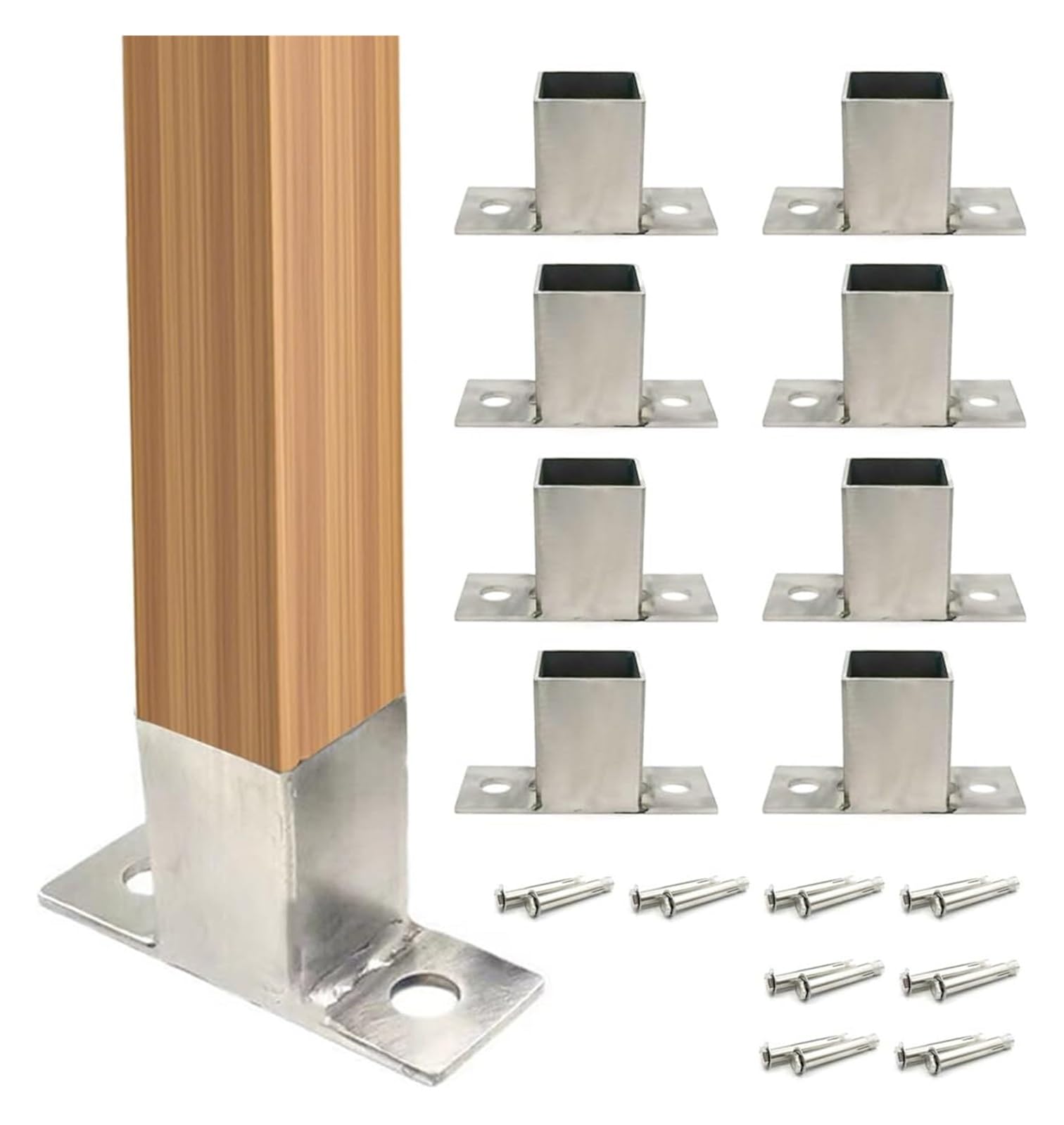 Fence Posts， Post Base 8PCS Stainless Steel Deck Posts Kit Outdoor Brackets(Diameter: 0.83in; H: 1.3in)