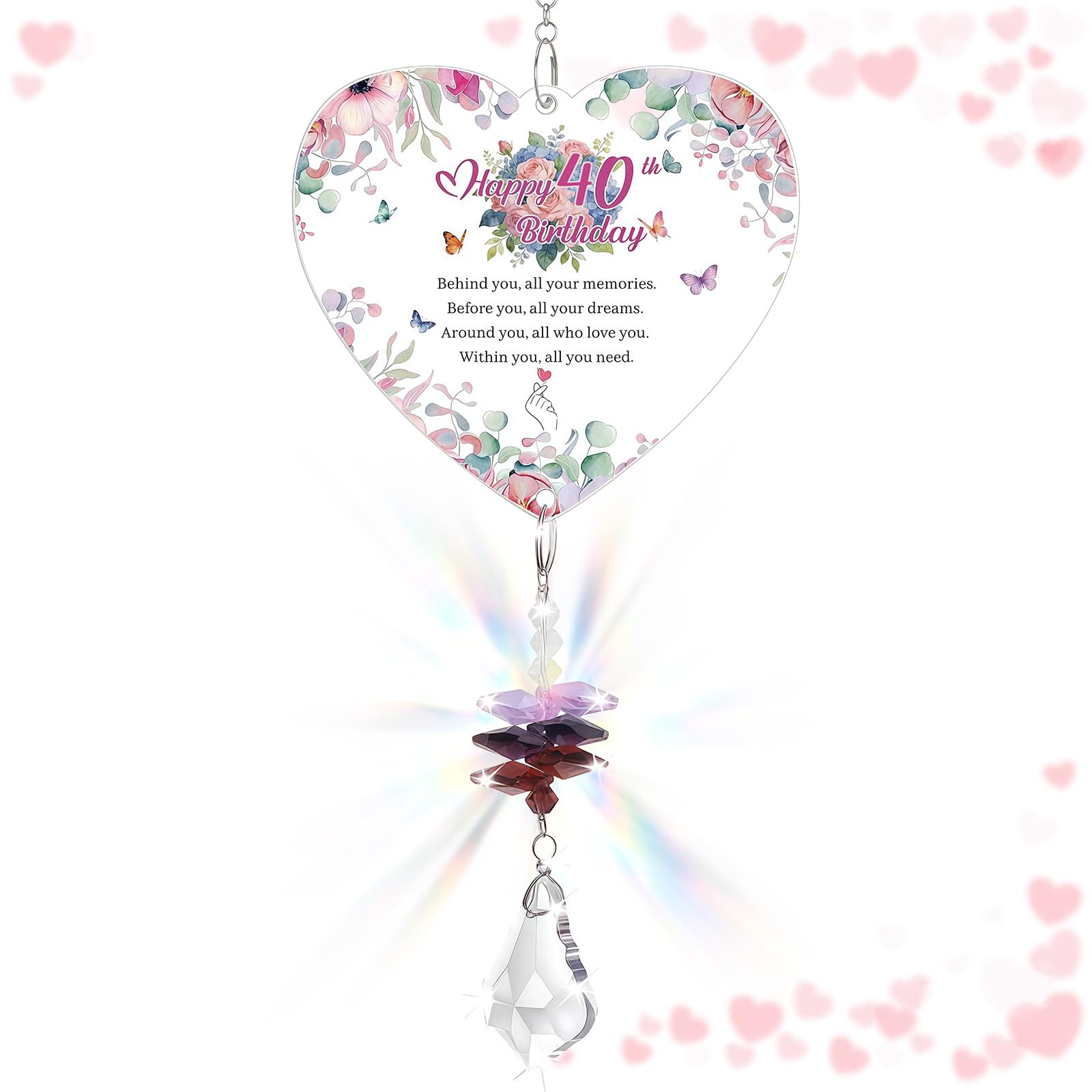 XQMMGO 40th Birthday Gifts For Women, Crystal Suncatcher, Unique Heart Birthday Gift Ideas For Her, For Mum Sister Friend Wife