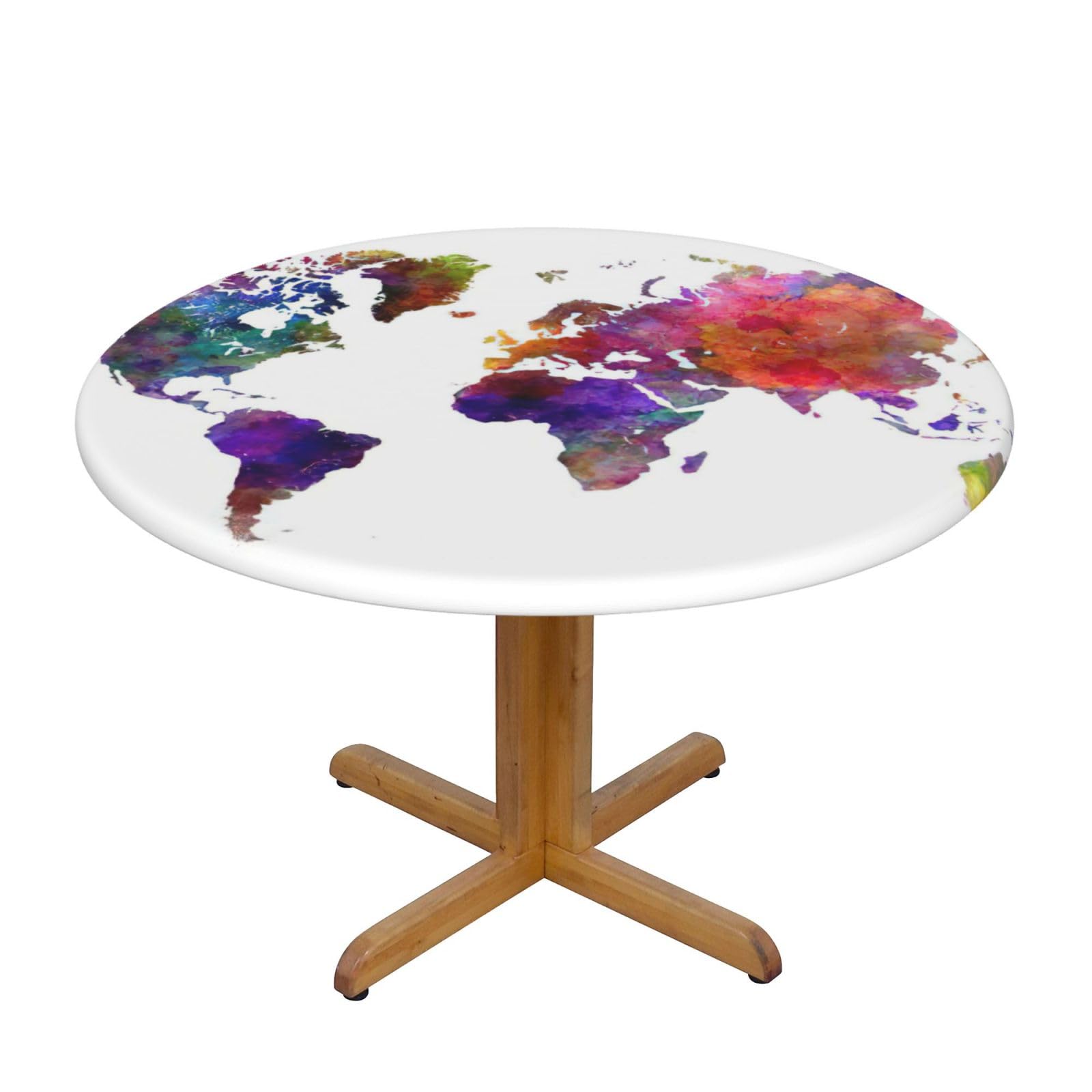 Nappe ronde imperméable et antitache pour table de repas lavable imprimé carte
