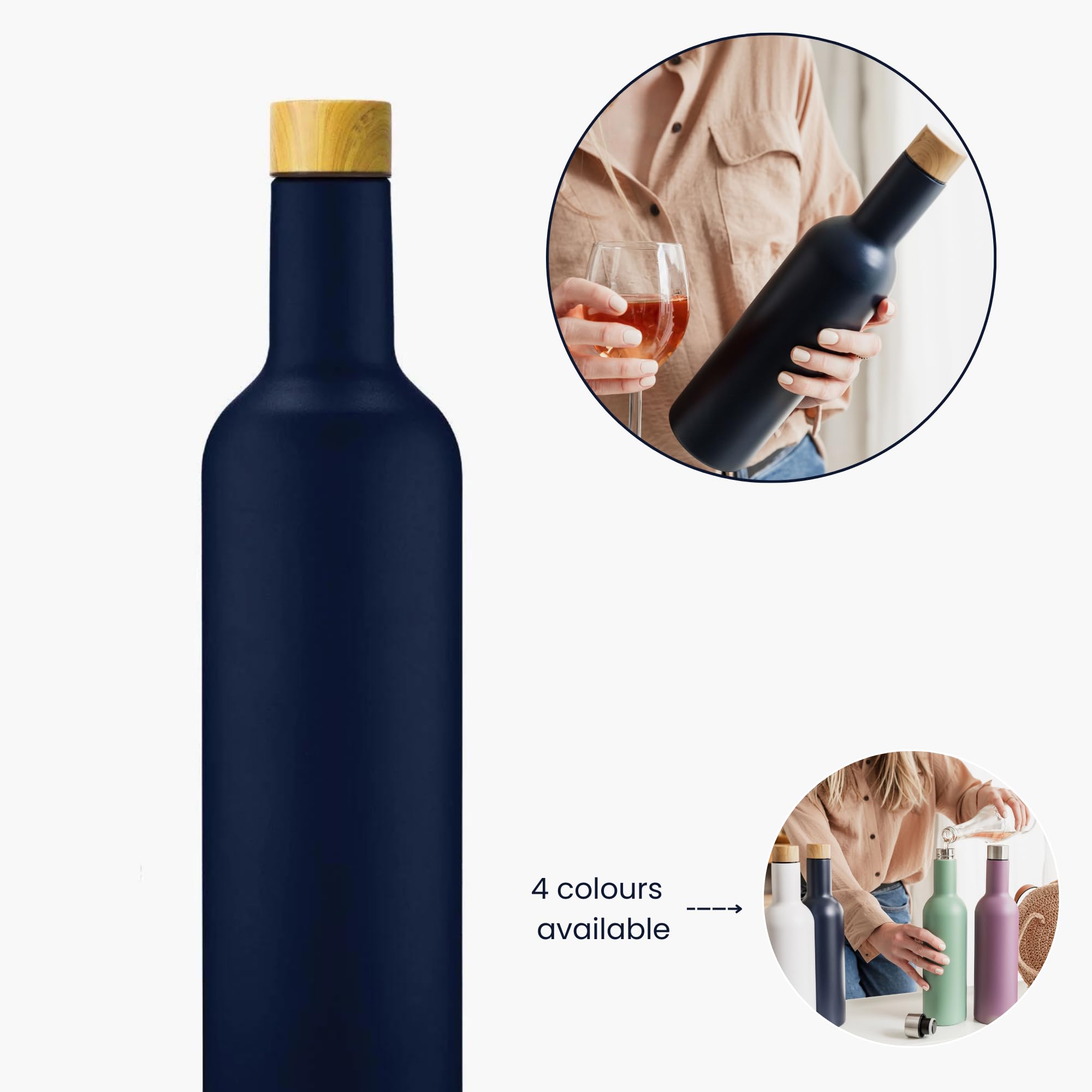 EST 2012 UBERSTAR BARWARE & GIFTS VINNIE Stainless Steel Insulated Travel Wine Bottle 750ml / Hot or Cold Drinks/Reusable Flask Screw Top/Water Wine Juice (Indigo) - Image 3