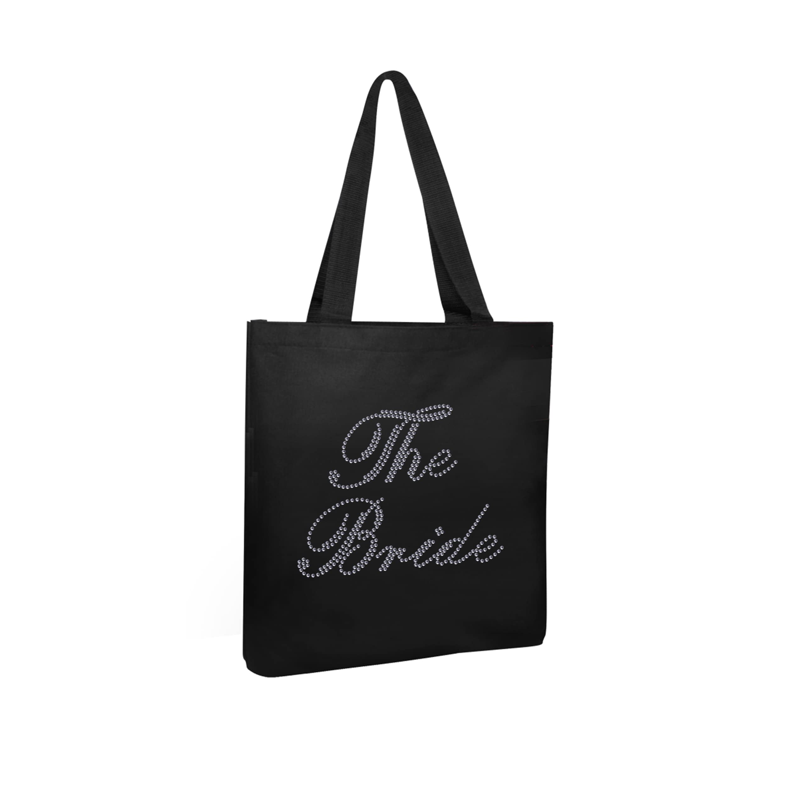 Varsany Women's Black Personalised Tote Bag Made With Rhinestone Crystals - Bride Tote Bag Made Of Cotton - Team Bride Bags Best Suited To Be Used As Bride To Be Gifts - Convenient Size
