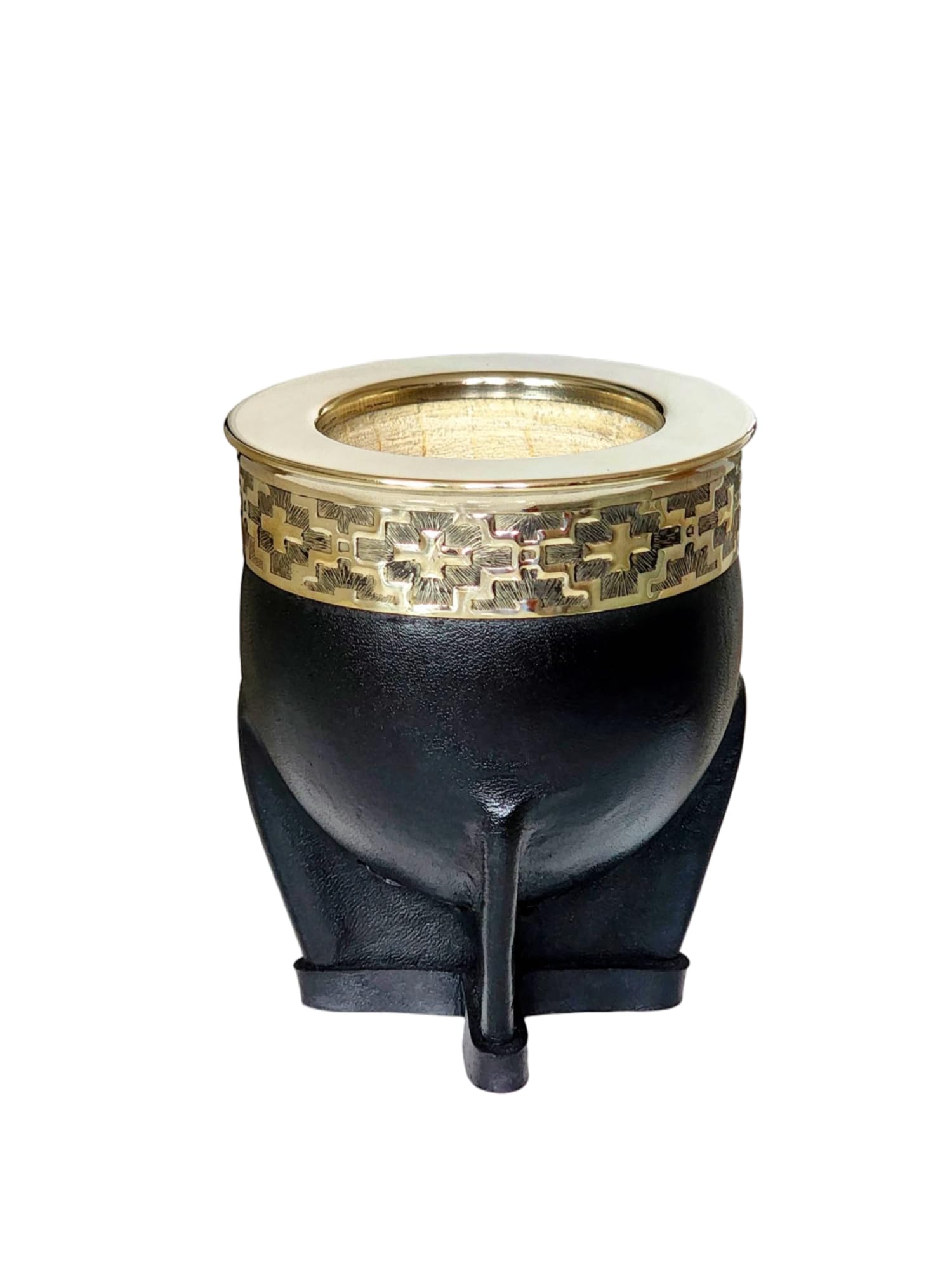 Taza Mate Imperial Calabaza Argentina - Hecho de Interior Calabaza Natural - Exterior Cuero Negro con Plata Alemana (Alpaca)- Incluye Bombilla de Acero Inoxidable