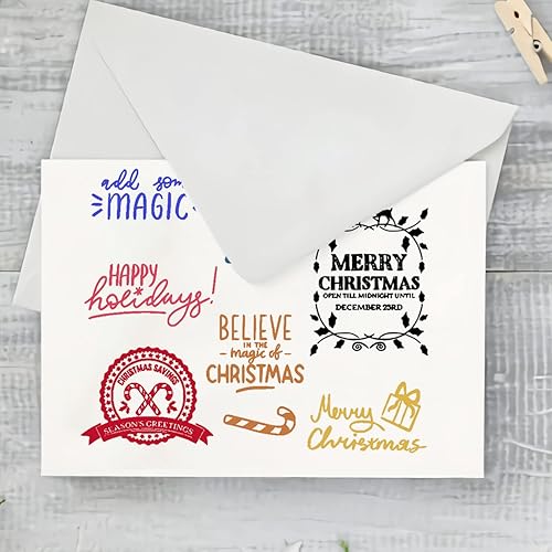Miniatura 10 de Sellos de goma transparente con palabras de Feliz Navidad para hacer tarjetas y diarios, carteles de alce de Navidad, sellos de goma, sellos de copo