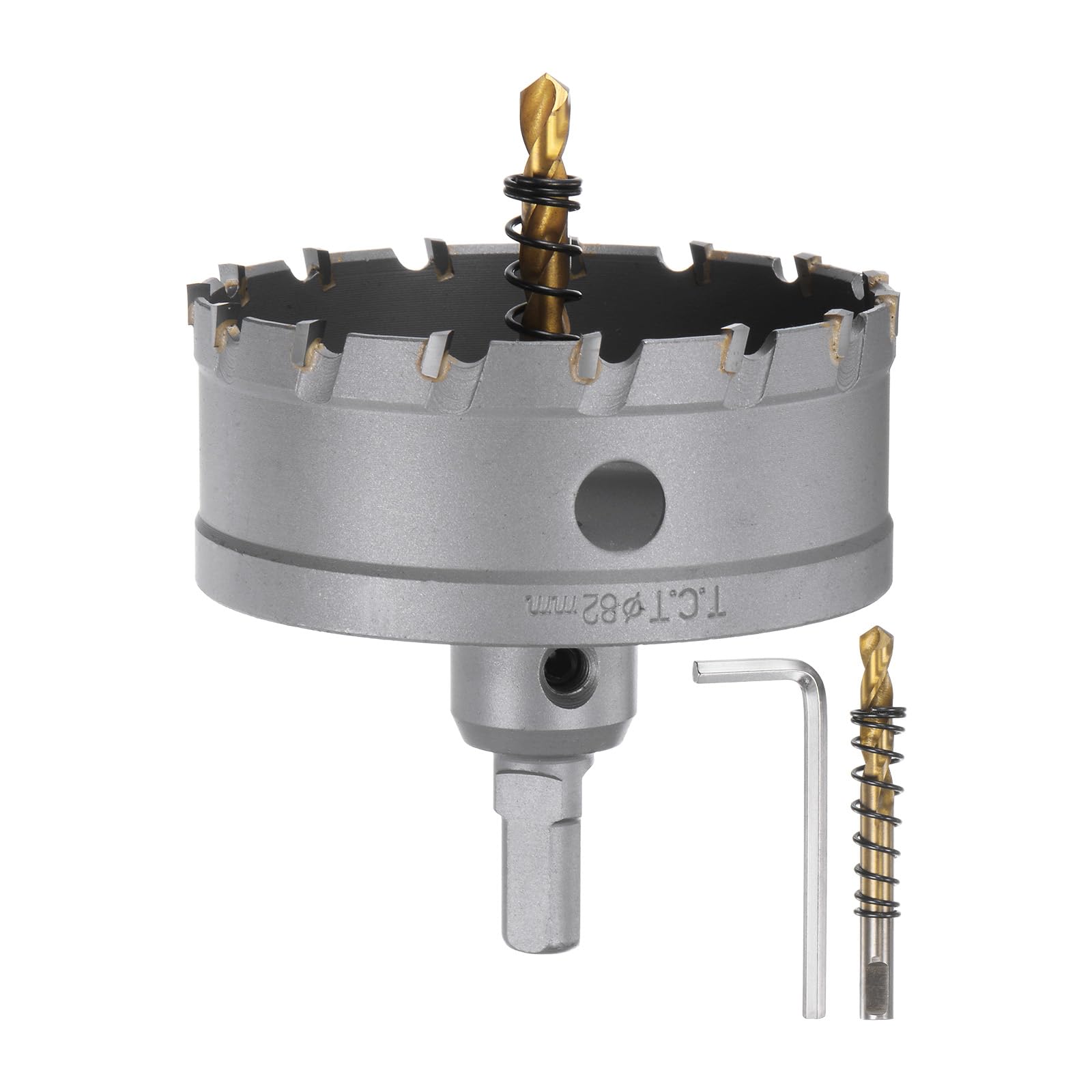 HARFINGTON Carbide Hole Saw Kit 82mm (3-7/32") Metal Hole Cutter Set with 2pcs Center Drill Bits Springs 1pcs Wrench for Stainless Steel Copper Iron