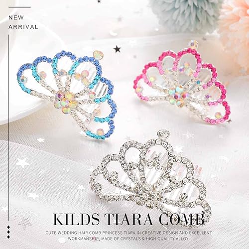 Miniatura 6 de Peine para el cabello con corona de princesa, peines de tiara plateados, tiaras y coronas de graduación con diamantes de imitación rosados para