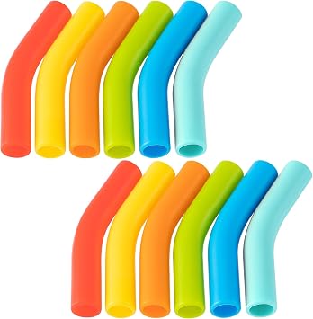 HINZIC 12Pcs Hydraflow Straw Replacement Tip Multi-color Silicone Flex Elbow Food Grade Rubber Straw Covers for 1/4 IN Wide6mm Outer Diameter Stainless Steel Metal Straws