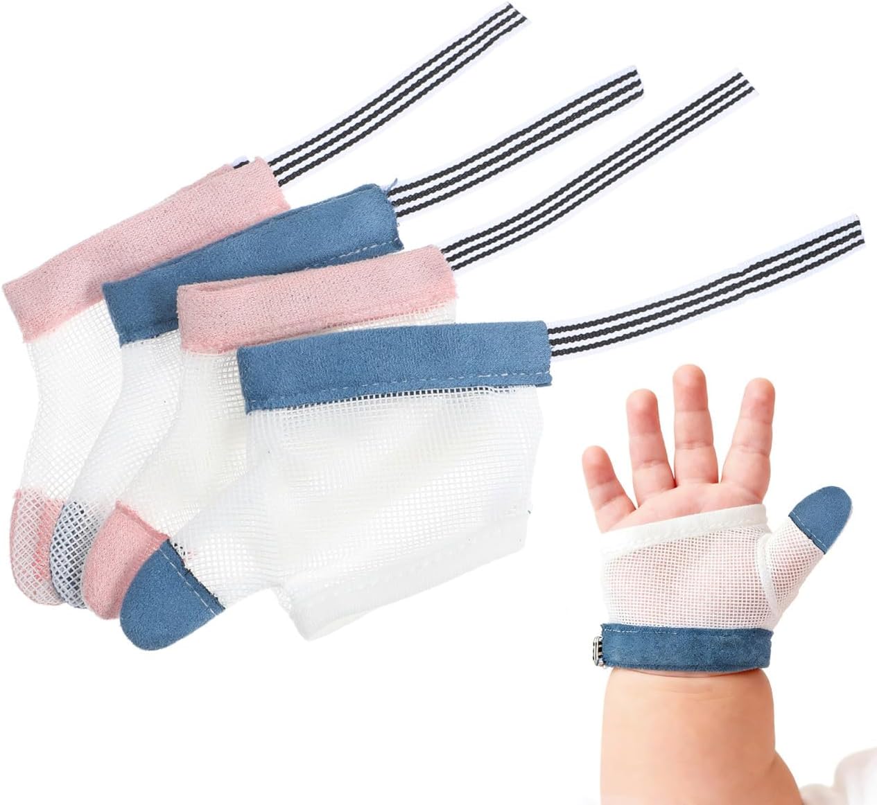 Thumb Sucking Stop Gloves for Infants 2 Pairs Finger Protective Gloves Breathable Design Suitable for Babies to Prevent Finger Biting and Sucking Random Color