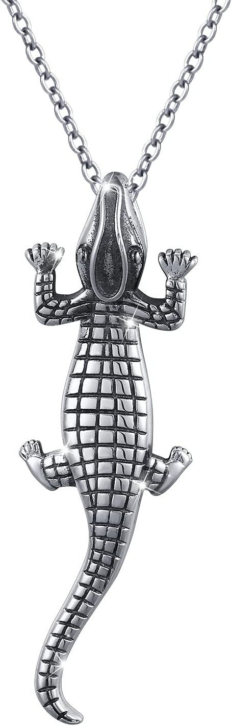 DAOCHONG S925 Sterling Silver Alligators Crocodile Animal Pendant Necklace for Women Men Teen