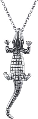 DAOCHONG S925 Sterling Silver Alligators Crocodile Animal Pendant Necklace