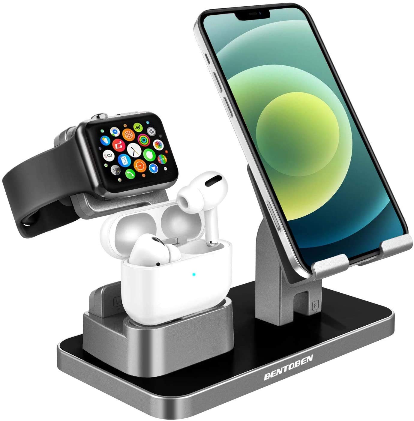 YINLAI Cell Phone Stand Charging Dock Holder Compatible with Apple Watch 6/SE/5/4/3/2/1 Airpods Pro/2/1 iPhone 13 12 11 Pro XS MAX X XR 8 7 6s Plus SE2 Samsung S21 Ultra S20 S10 iPad Tablet,Space Gray