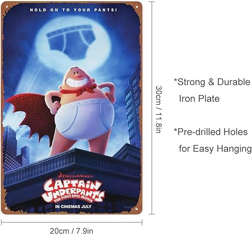 Miniatura 2 de Captain Underpants The First Epic Movie Poster - Póster de metal con logotipo de lata, estilo cafetería, hogar, bar, garaje, puerta de jardín,