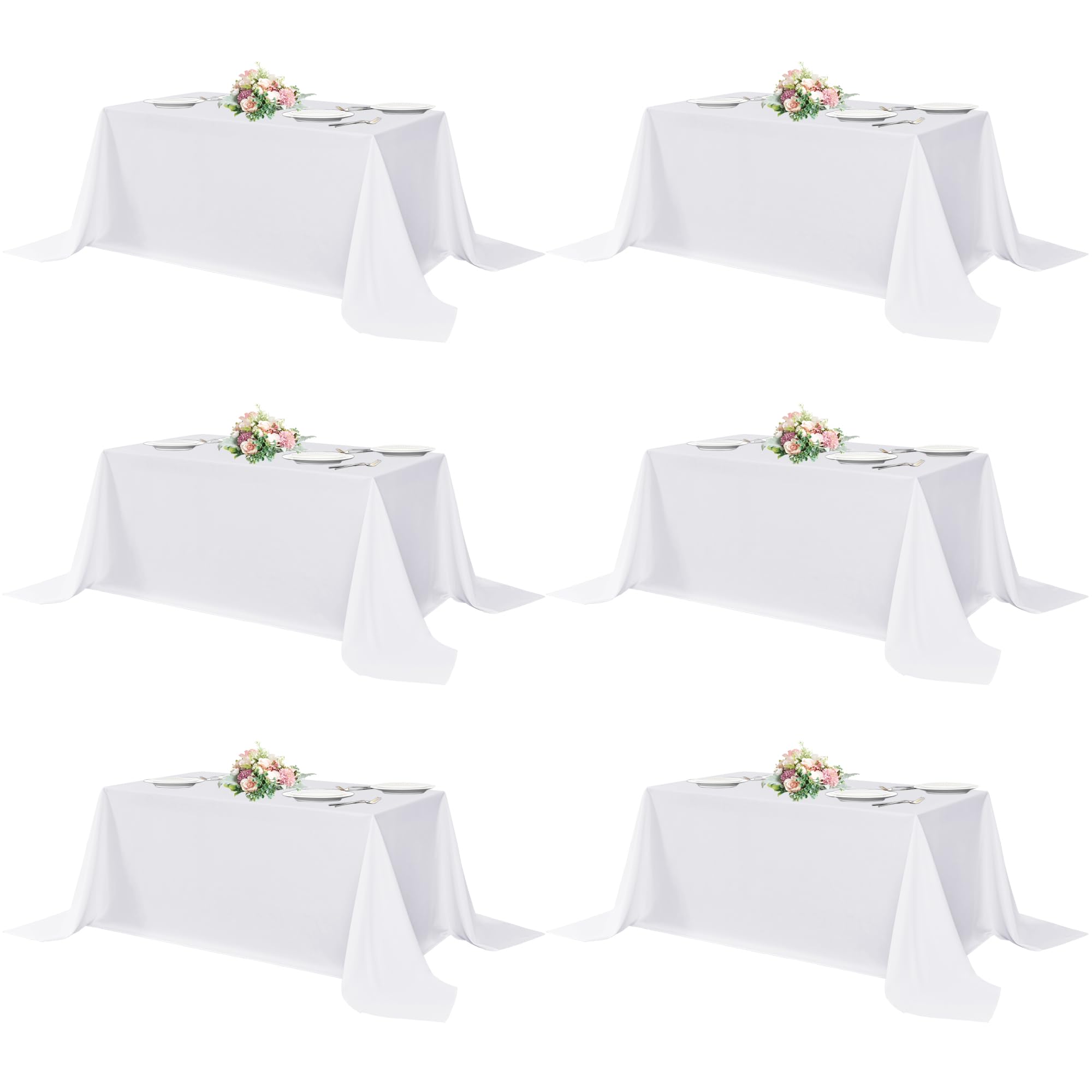 sancua Paquete de 6 manteles rectangulares de 90 x 156 pulgadas, color blanco, de tela lavable, manteles grandes de poliéster reutilizables para bodas, fiestas, cumpleaños, banquetes