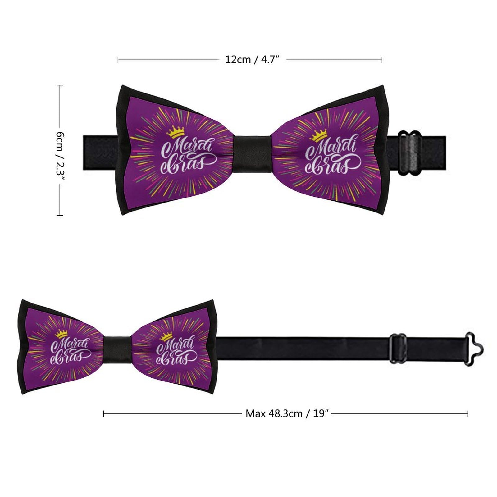 Mardi Gras Bow Tie for Men Adjustable Necktie Funny Tie Neck Ties for Weddings Party