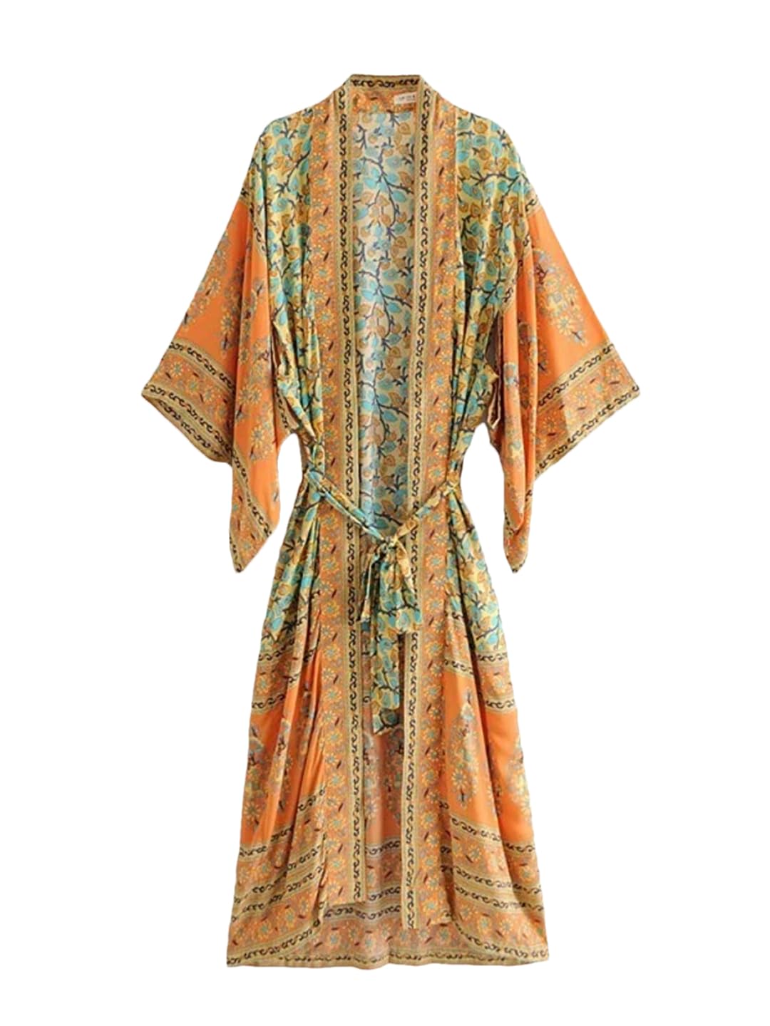 Disimlarl Kimono bohemio con estampado floral para mujer, cuello en V, mangas murciélago, maxi, bata para cubrir el bikini