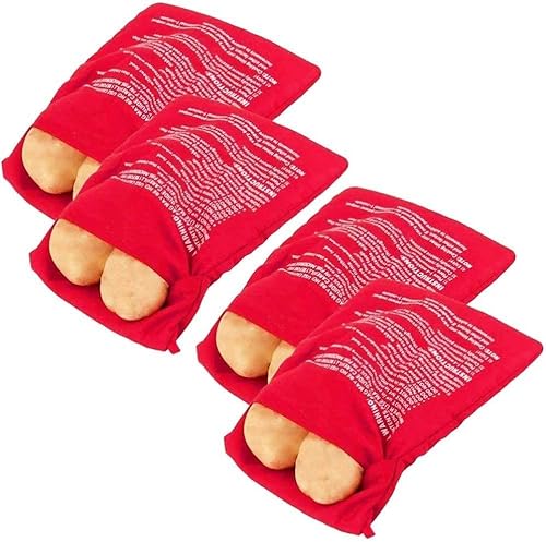 Paquete de 4 bolsas reutilizables para microondas para cocinar patatas Dropbyy, bolsa de microondas para cocinar en solo 4 minutos, color rojo
