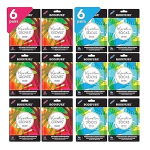 Bodipure Premium Hand and Foot Mask | Moisturizing Kertain Gloves & Socks | Hydrating Dull Dry Hands, Cracked Heels, Callus Softening & Nail Strengthening | Chemical-Free Feet Treatment | (6+6 Pack)
