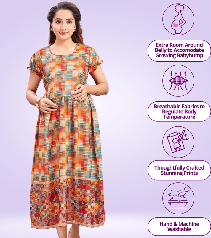 Image of RITIJYA Zipless Feeding Kurtis & Dresses for Women | Zipless Maternity Wear Gown Pregnancy Dress for Nursing Mothers | Viscose Rayon | Stylish & Comfortable | S to 4XL | Washable & Durable