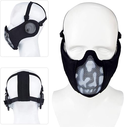 Miniatura 8 de Máscara de Airsoft con gafas, máscara plegable de malla de Airsoft con protección para los oídos para paintball, tiro, cosplay, juego CS