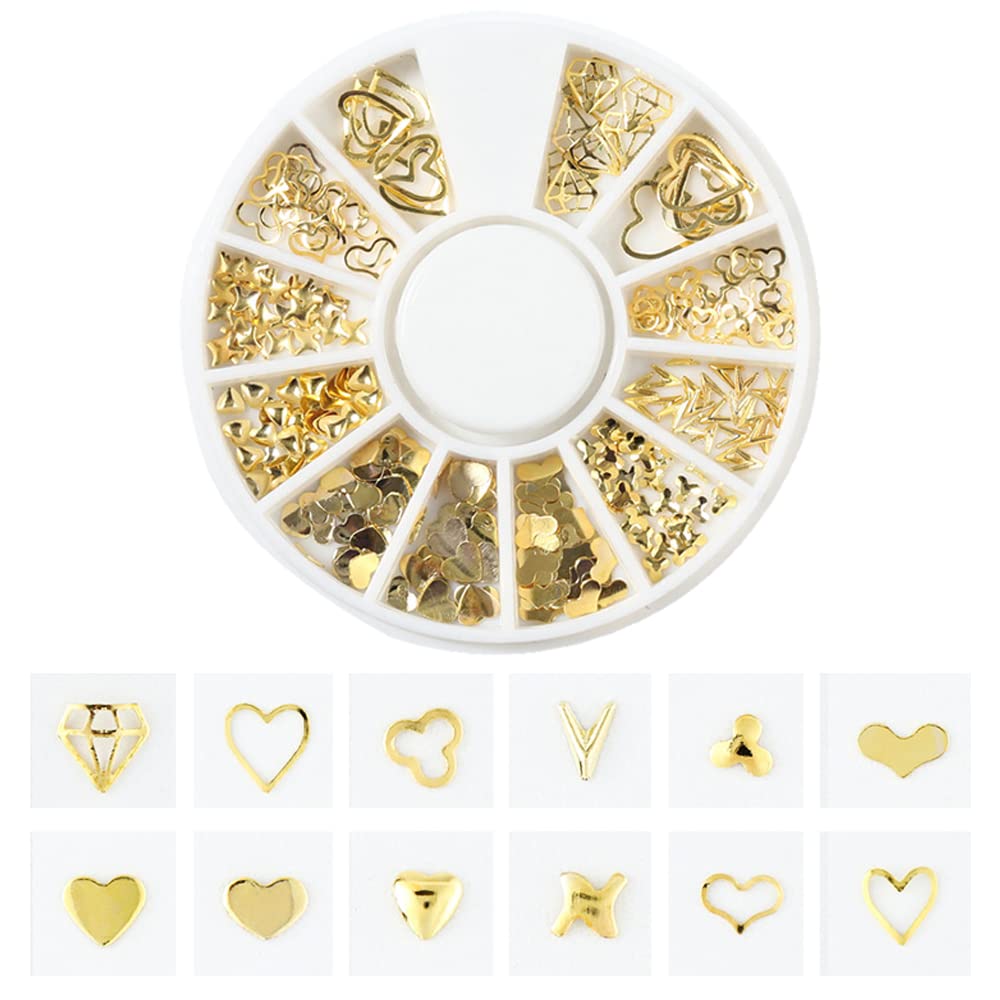 SYGA Nail Art Gold Metal Decoration Nail Studs Supplies Clear Rhinestones Mix Colorful Pearls 3D Star Moon Rivet Nail Jewels Decoration NailGlitter-Design-1
