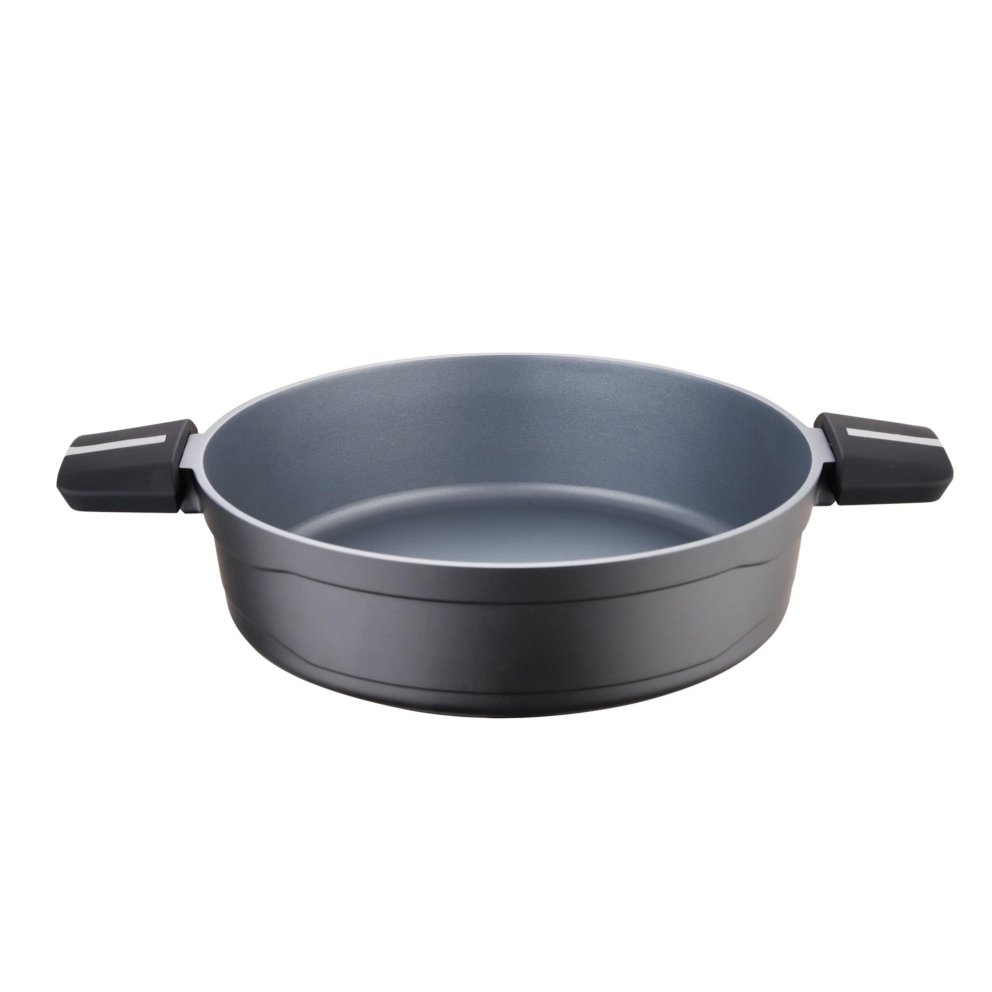 San Ignacio Bistro Grey - Olla Baja de 28cm - Fabricada en Aluminio Fundido - Interior En Acero Quantanium - Exterior En Negro Mate- Punto Inducción - Mango Soft Touch Negro