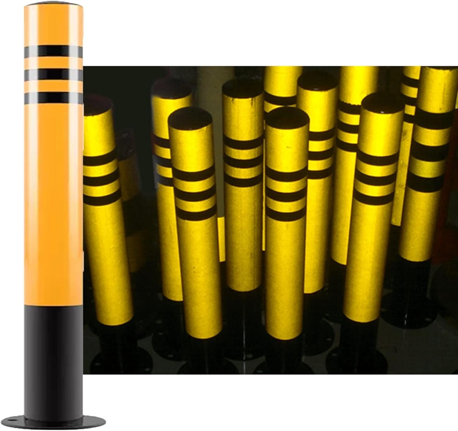 GTHTUHFD Traffic Cone Safety Barrier Safety Bollard Post Traffic Delineator Posts Cones, Steel Barrier Reflective Tape Parking Post For Parking/Crowd Control/Street Stanchion,4pck-75cm/29.5in