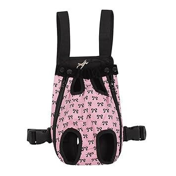FakeFace Fashion Bowknots Pattern Pet Dog Doggy Sling Legs Out Design Outdoor Travel Durable Portable Front Chest Pack Carrier Backpack Shoulder Bag For Dogs Cats Puppy Carriers Pet Tote Bag - Pink,XL