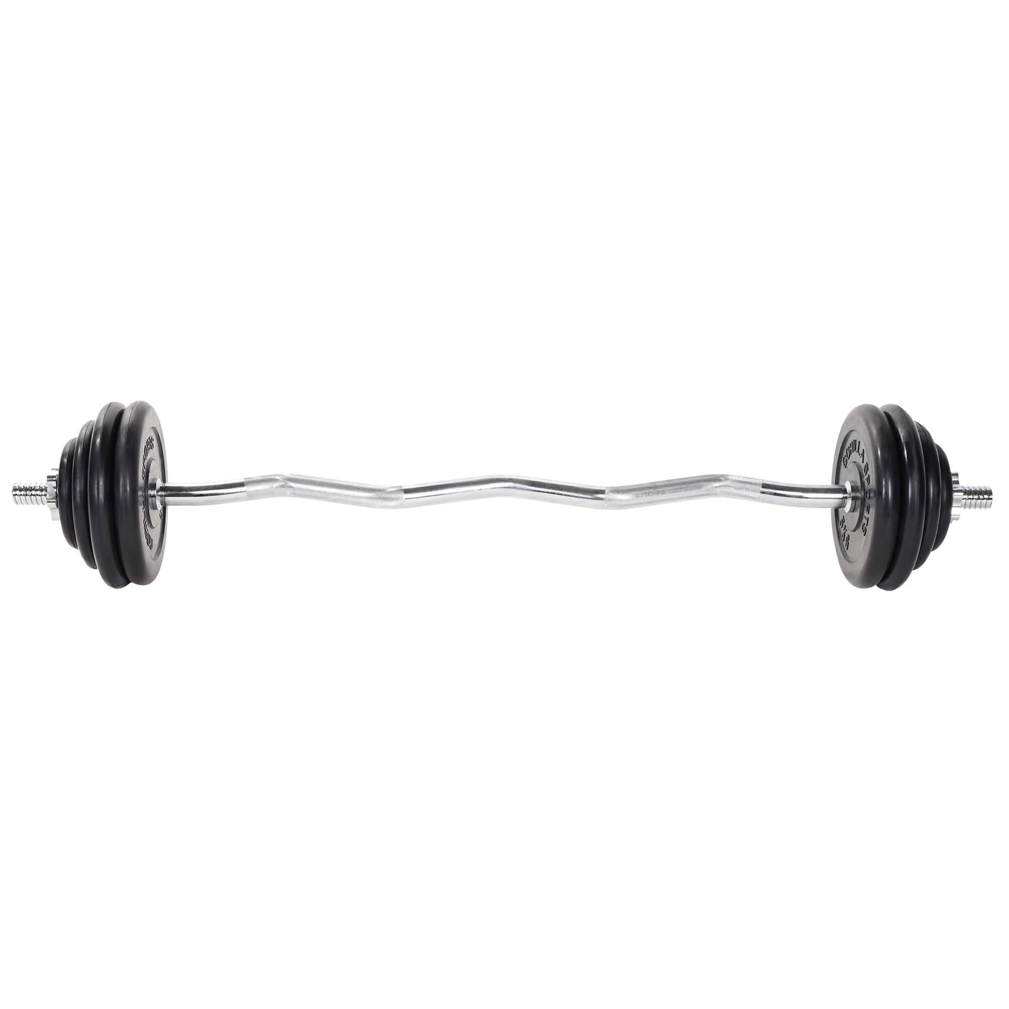 GORILLA SPORTS® Bilanciere Curvo con Pesi - 35kg, Barra Curl EZ 120cm, 8 Dischi in Ghisa Gommato, Chiusura a Vite, Impugnatura Zigrinata, Cromo - Set Bilanciere, Barra Curva, Pesi Palestra