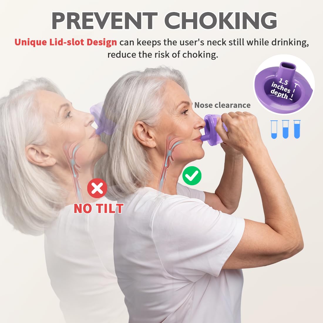 Gobelets pour dysphgie pour avaler et troubles des personnes, tasse provale 5 CC ou 10 CC de liquide à chaque fois, empêche l'étouffement en cas de dysphagie (violet)