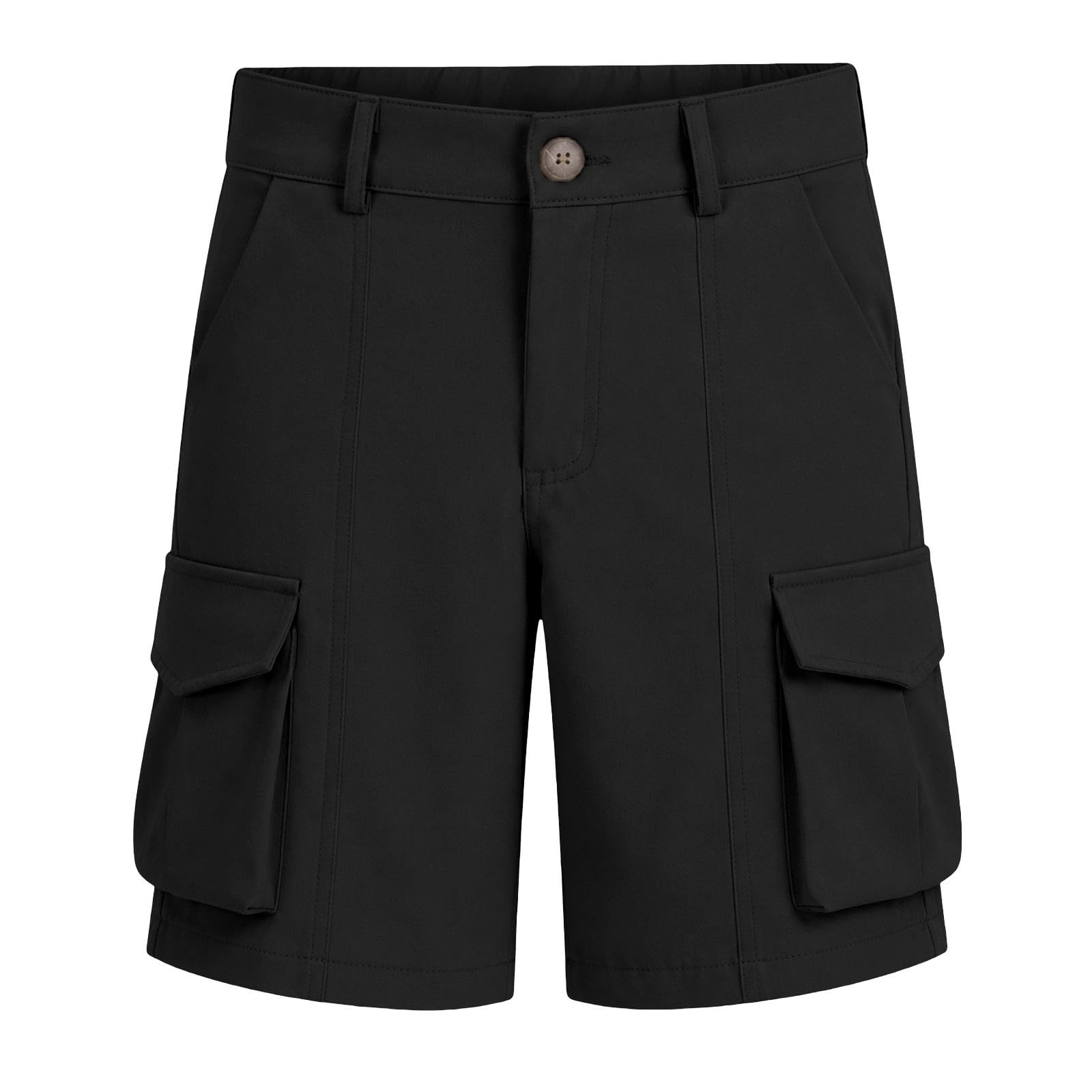 Generisch Kurze Hose Mädchen Sommer Bermuda Cargo Shorts Hohe Taille Cargoshorts mit Elastischem Bund und Taschen Wandershorts Einfarbige Knöpfen Stoffshorts Stretch Casual Cargohose Outdoor Golfhose