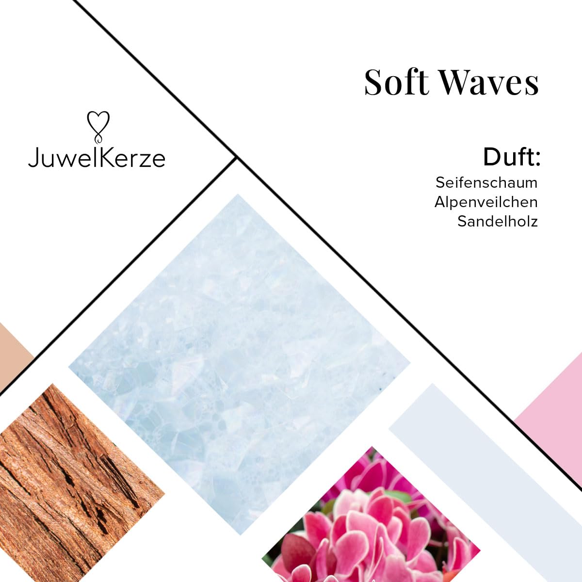 jewelcandle JuwelKerze Soft Waves Armband Silber - Schmuckkerze 80 Std - große Duftkerze im Glas mit frischem Duft - Kerze mit Schmuck - Geschenke für Frauen