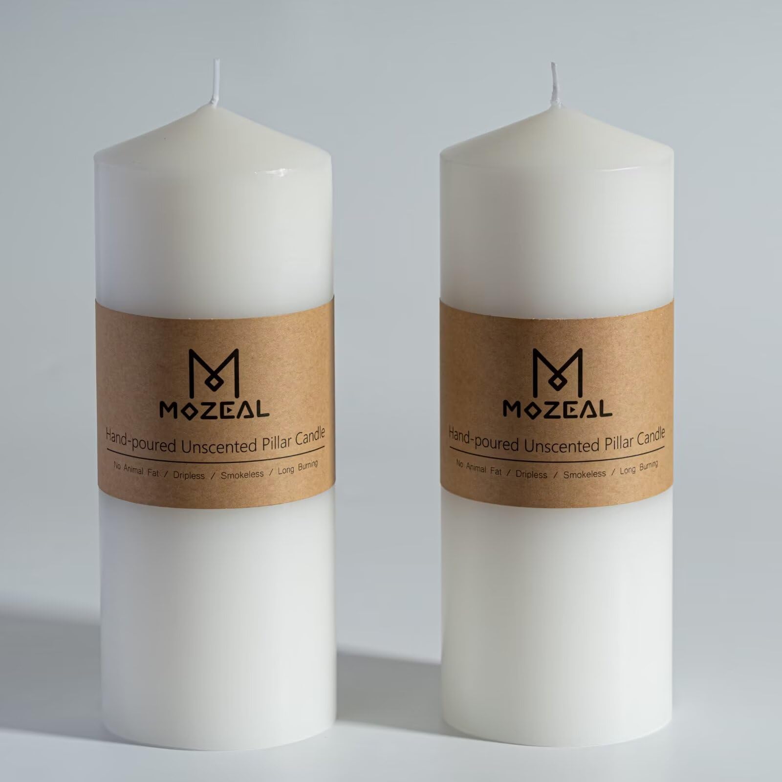 MOZEAL 3x8 Unscented Pillar Candles Set of 2