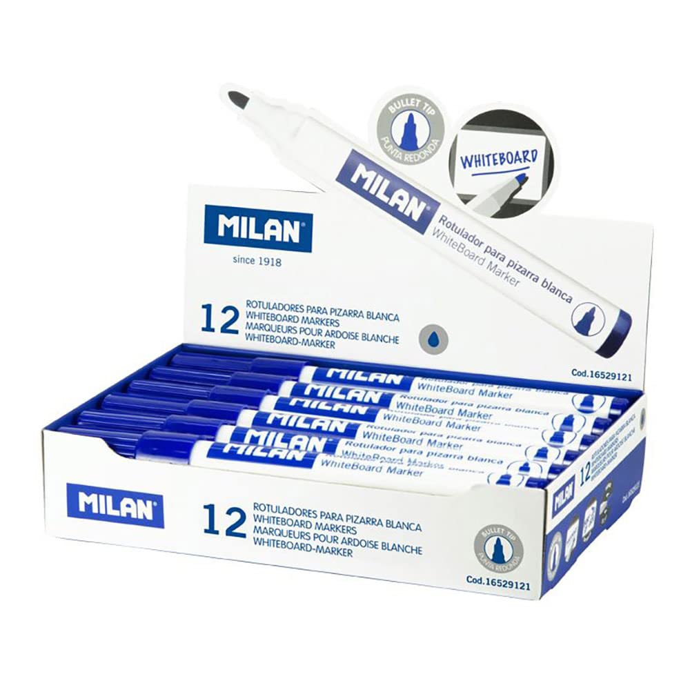 Caja 12 rotuladores para pizarra blanca punta redonda azul