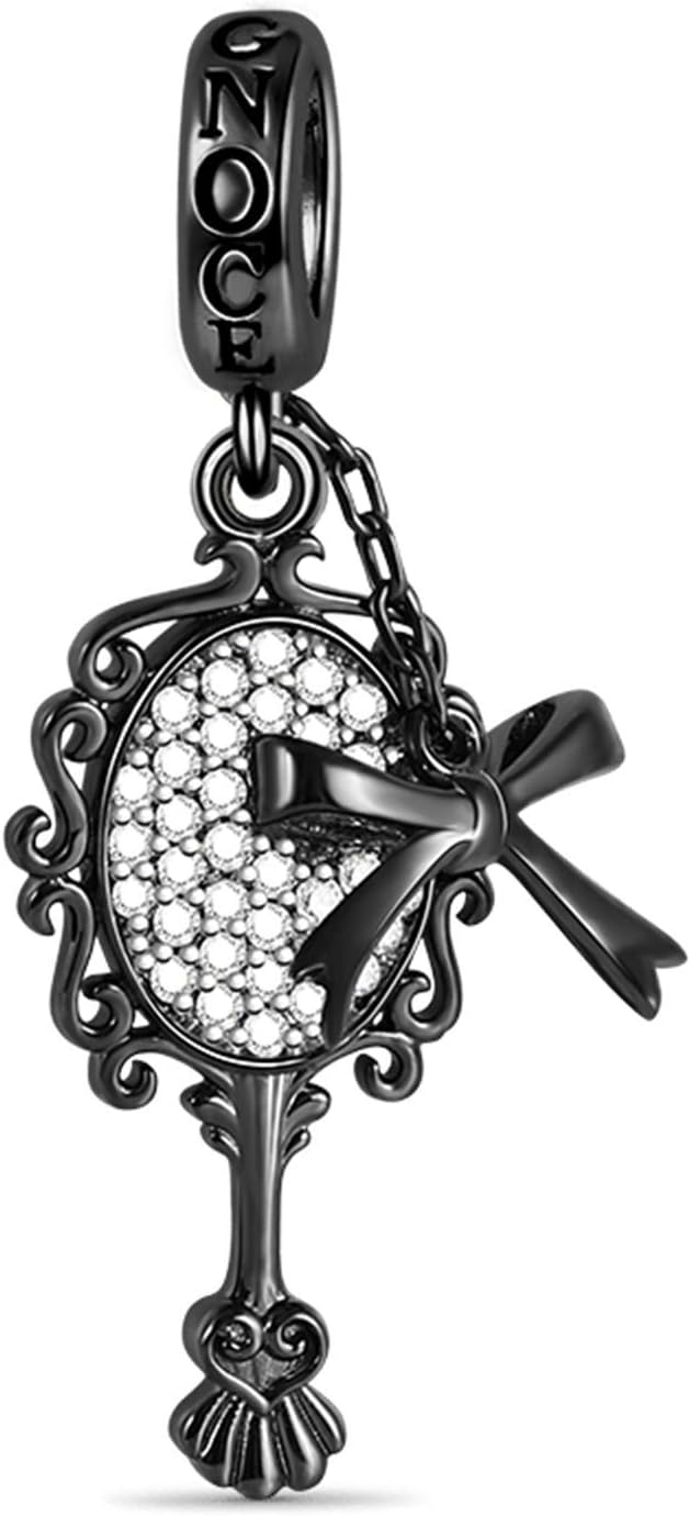 GNOCE Magic Mirror Pendant Charm Sterling Silver Black Dangle Cha rm With CZ Fit Bracelet/Necklace Gift for Women Girls Wife Daughter
