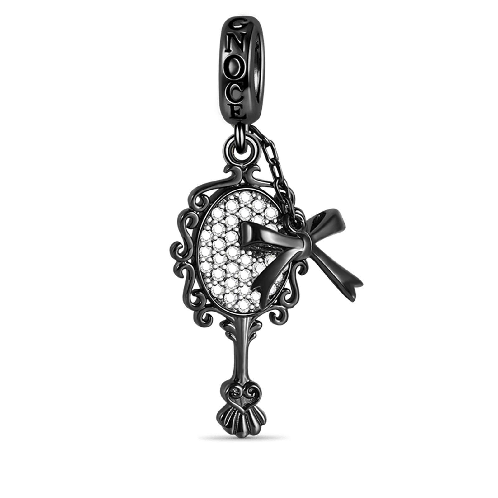 GNOCE Magic Mirror Pendant Charm Sterling Silver Black Dangle Cha rm With CZ Fit Bracelet/Necklace Gift for Women Girls Wife Daughter