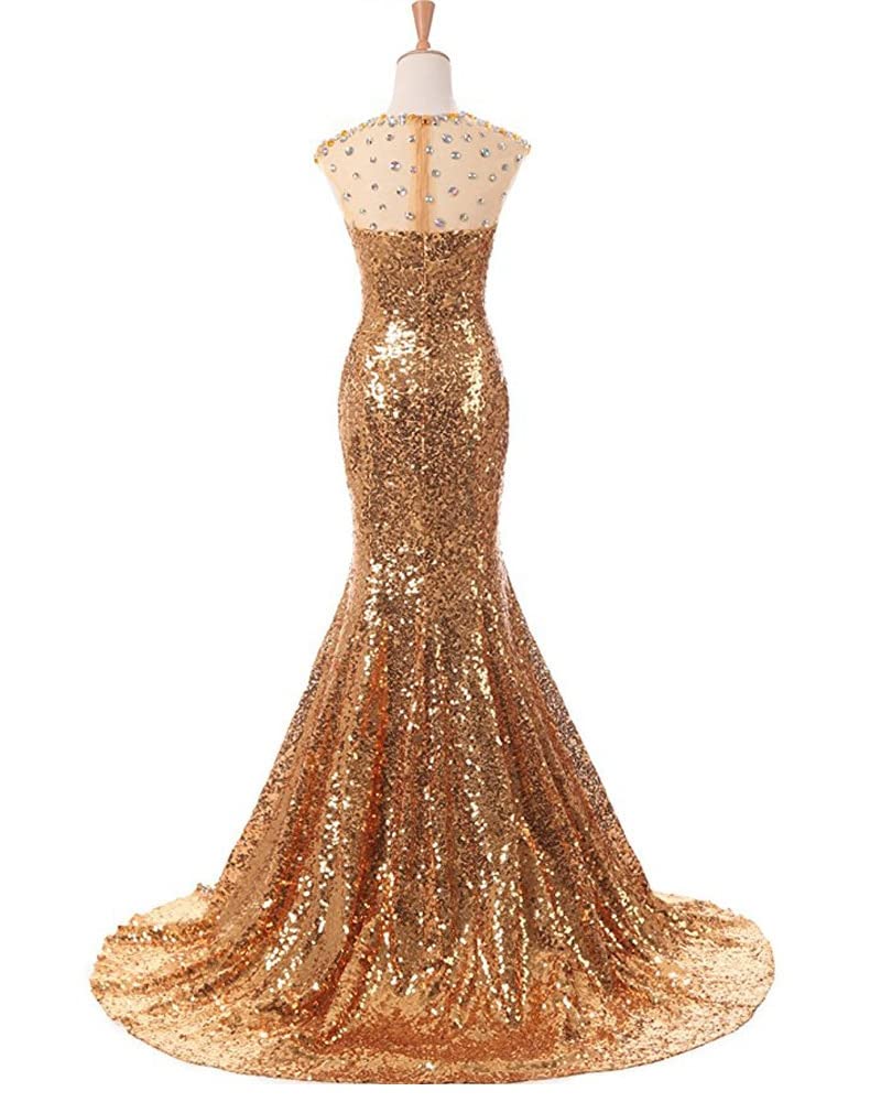 Round skin sleeveless evening dresses shiny side slit long prom dress party  dress formal wear sequins (Colour : gold, US Size : 8) : Amazon.de: Fashion