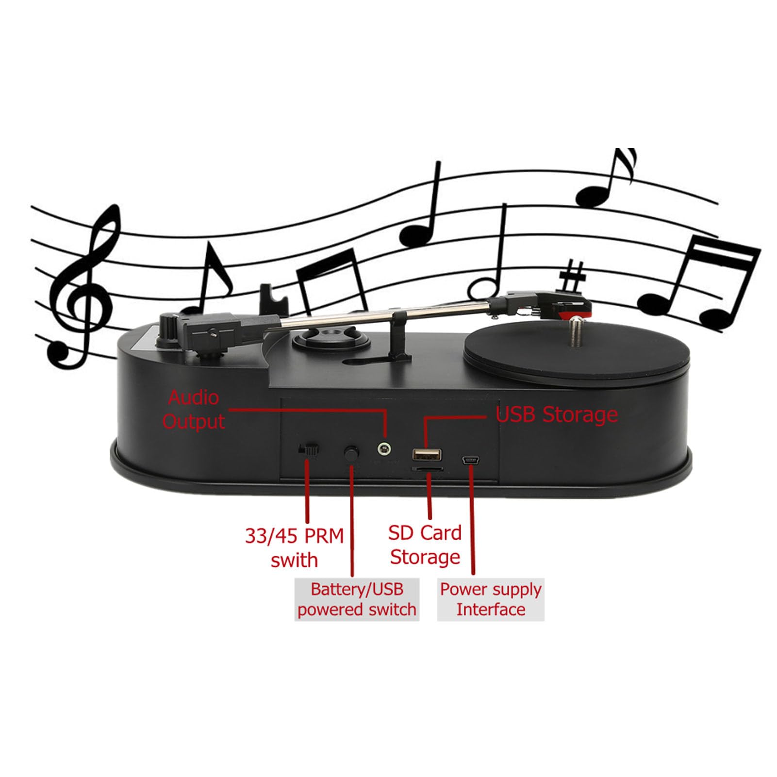 Generic Gramofon Przenośny Konwerter Muzyki Vintage do Użytku w Domu i na Zewnątrz Czarny 11,5 X 4,8 X 3,03 Cala