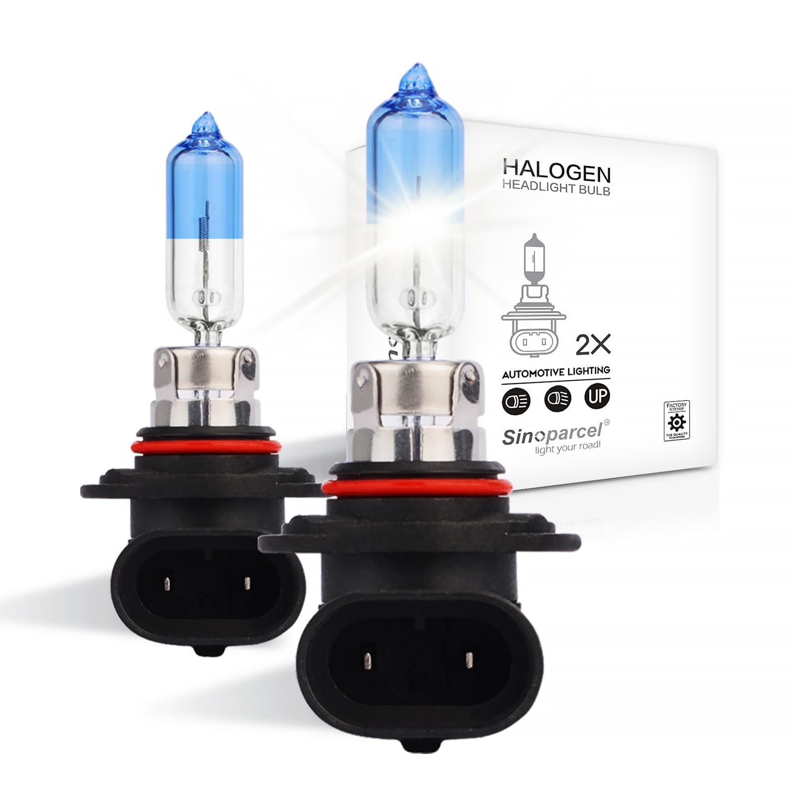 Sinoparcel 20% Whiter HIR2 9012 Headlight Bulb, 3300K White HIR2 Halogen Bulb for Low or High Beam, 12V 55W, IP67, Pack of 2